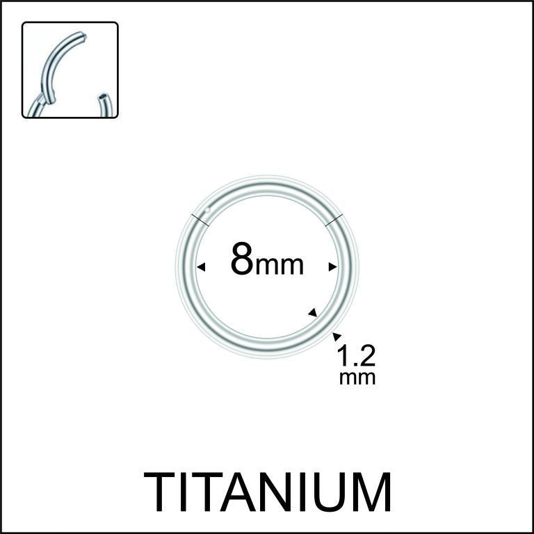 Titanium diagram for an 8mm inner diameter hinged clicker ring showing a