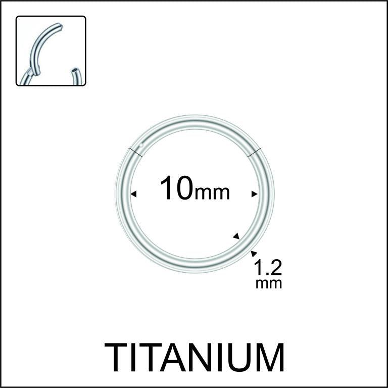 Dimensions blueprint for a 10mm silver titanium minimalist hinged clicker ring.