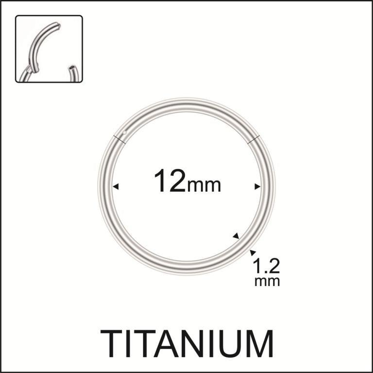 Sizing guide blueprint for a large 12mm silver titanium hinged hoop ring.