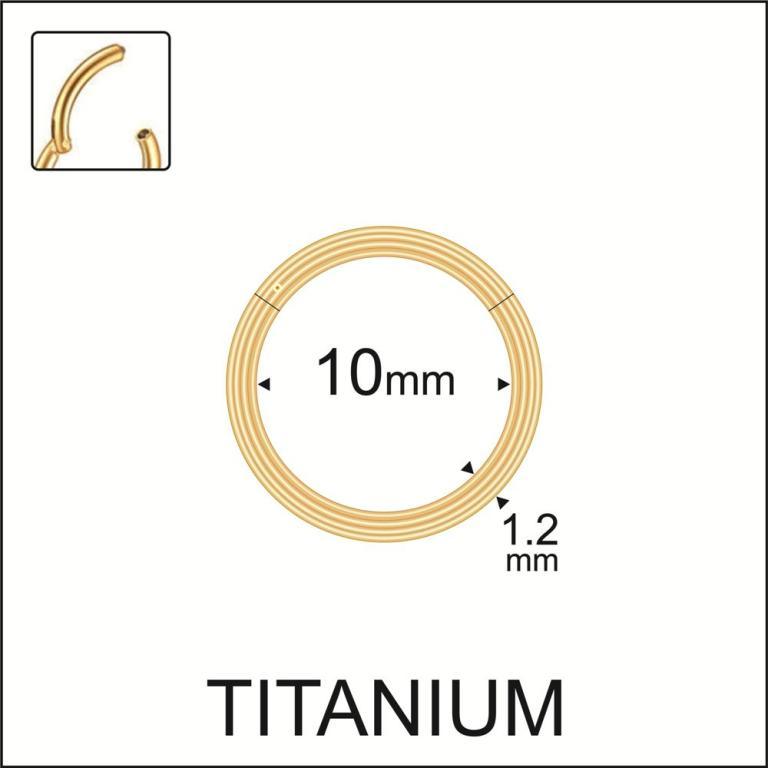 Sizing guide template detailing a 10mm gold titanium hinged clicker hoop ring.