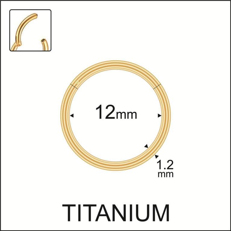 Measurement layout showcasing a large 12mm gold titanium hinged cartilage clicker hoop.