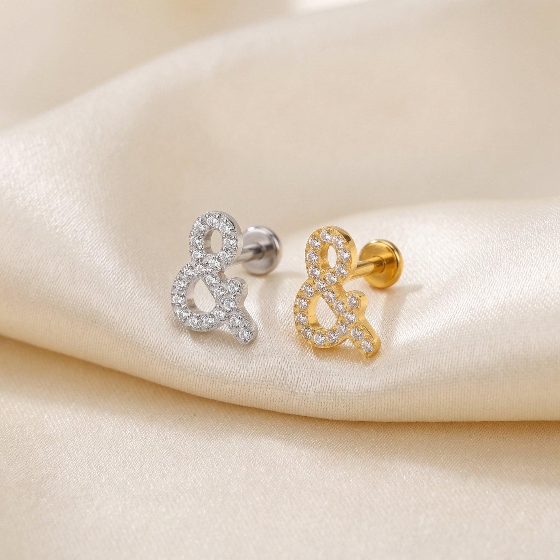Ampersand Front Helix Piercing - Silver and gold titanium