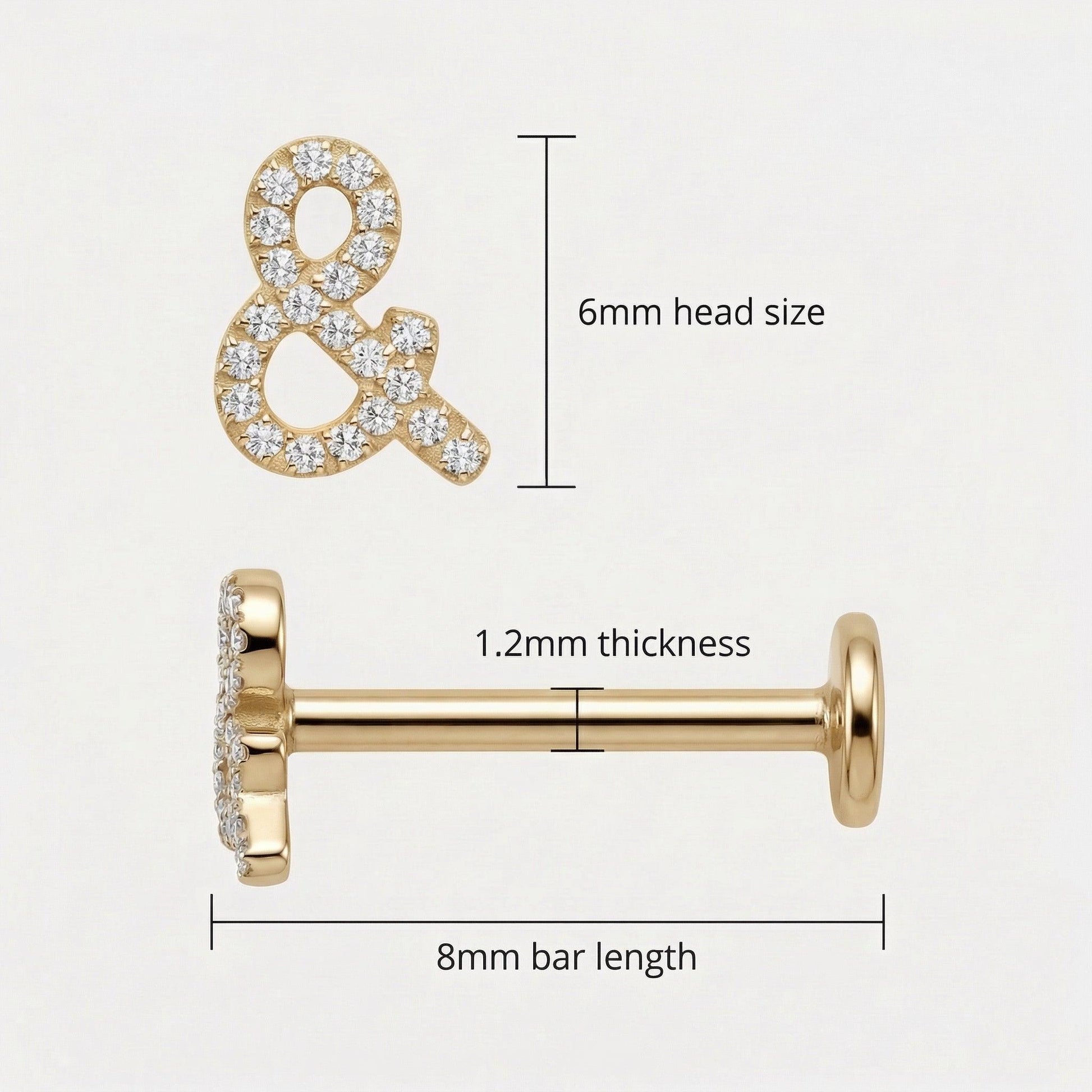 Ampersand Front Helix Piercing - Dimensions diagram of the