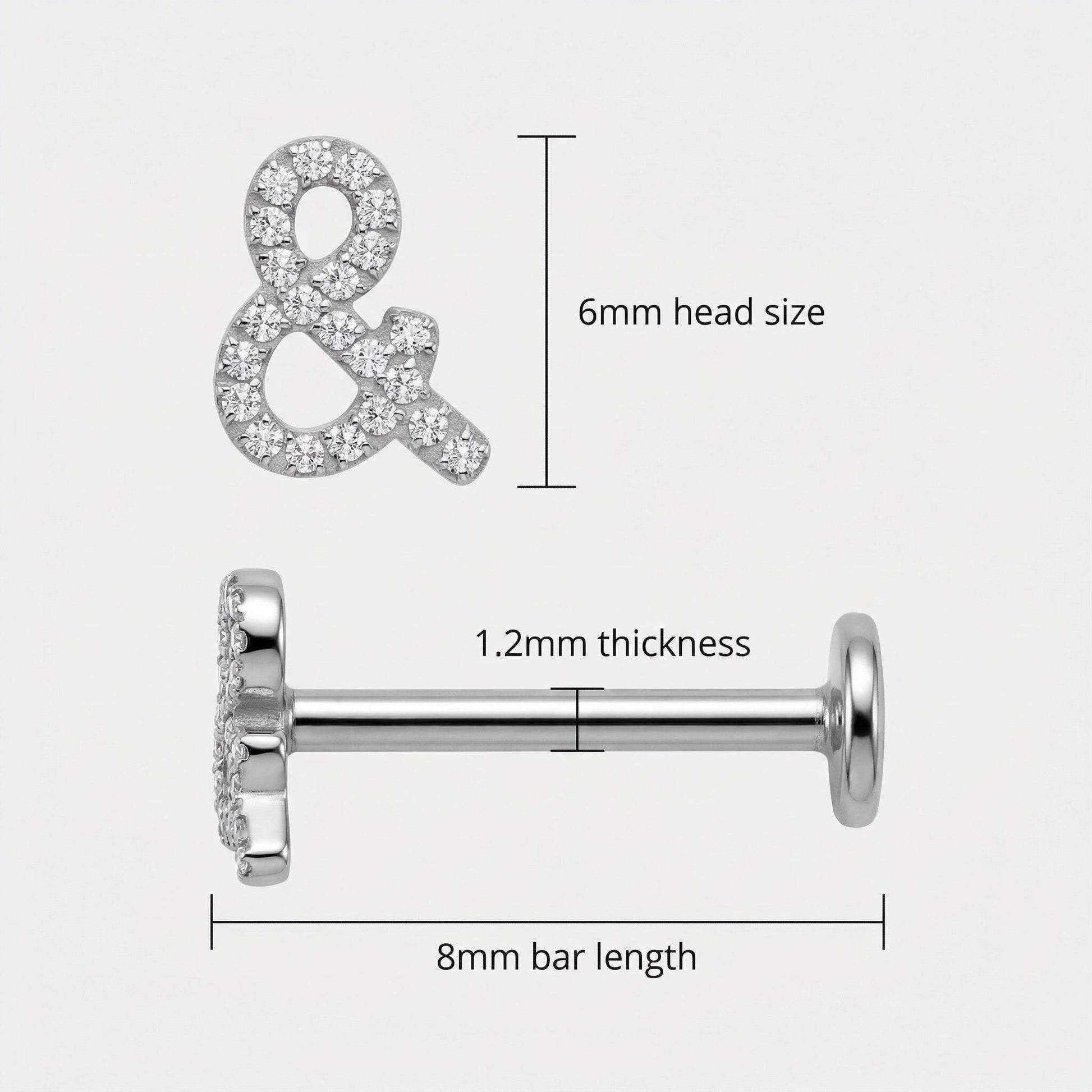 Ampersand Front Helix Piercing - Dimensions diagram of the