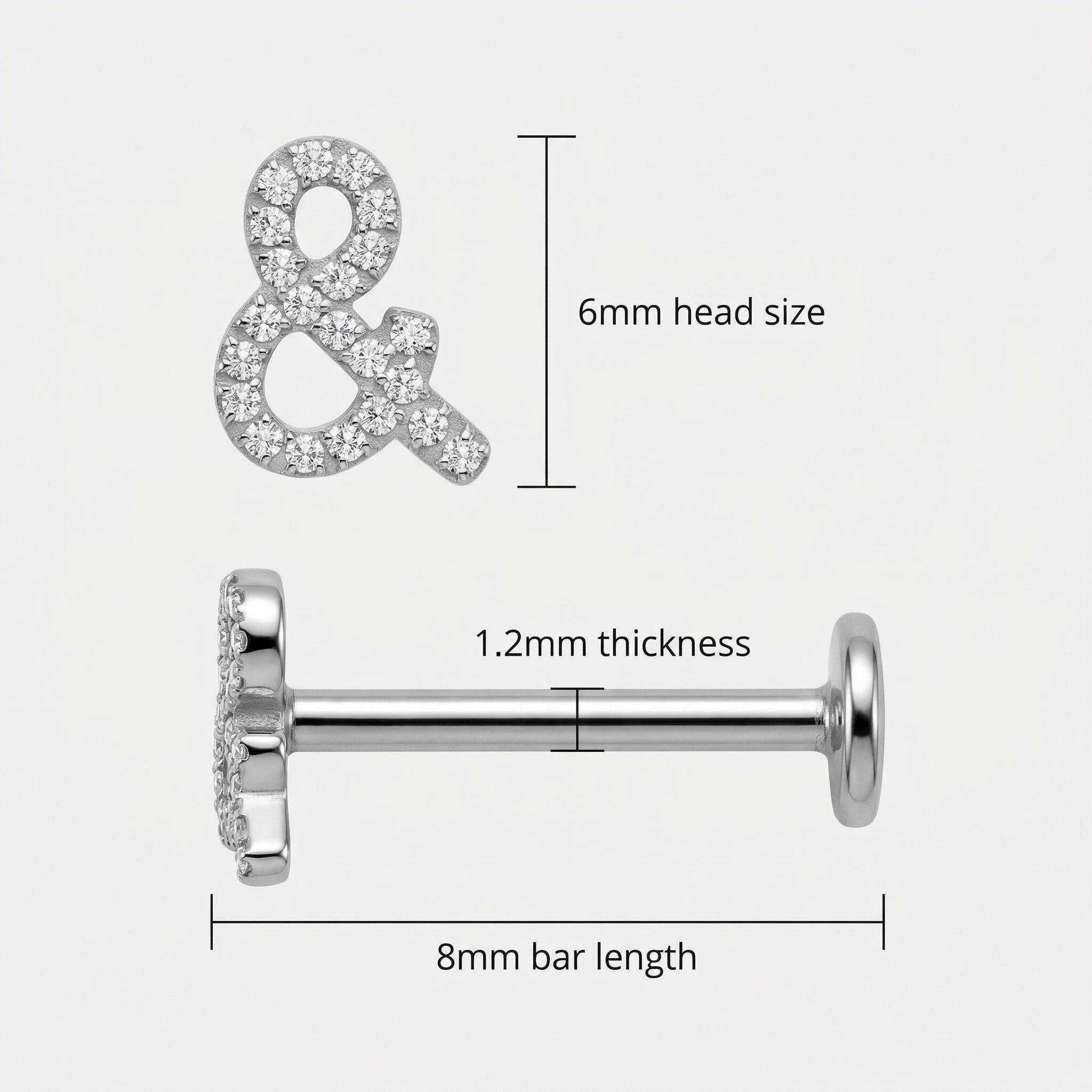 Ampersand Front Helix Piercing - Dimensions diagram of the