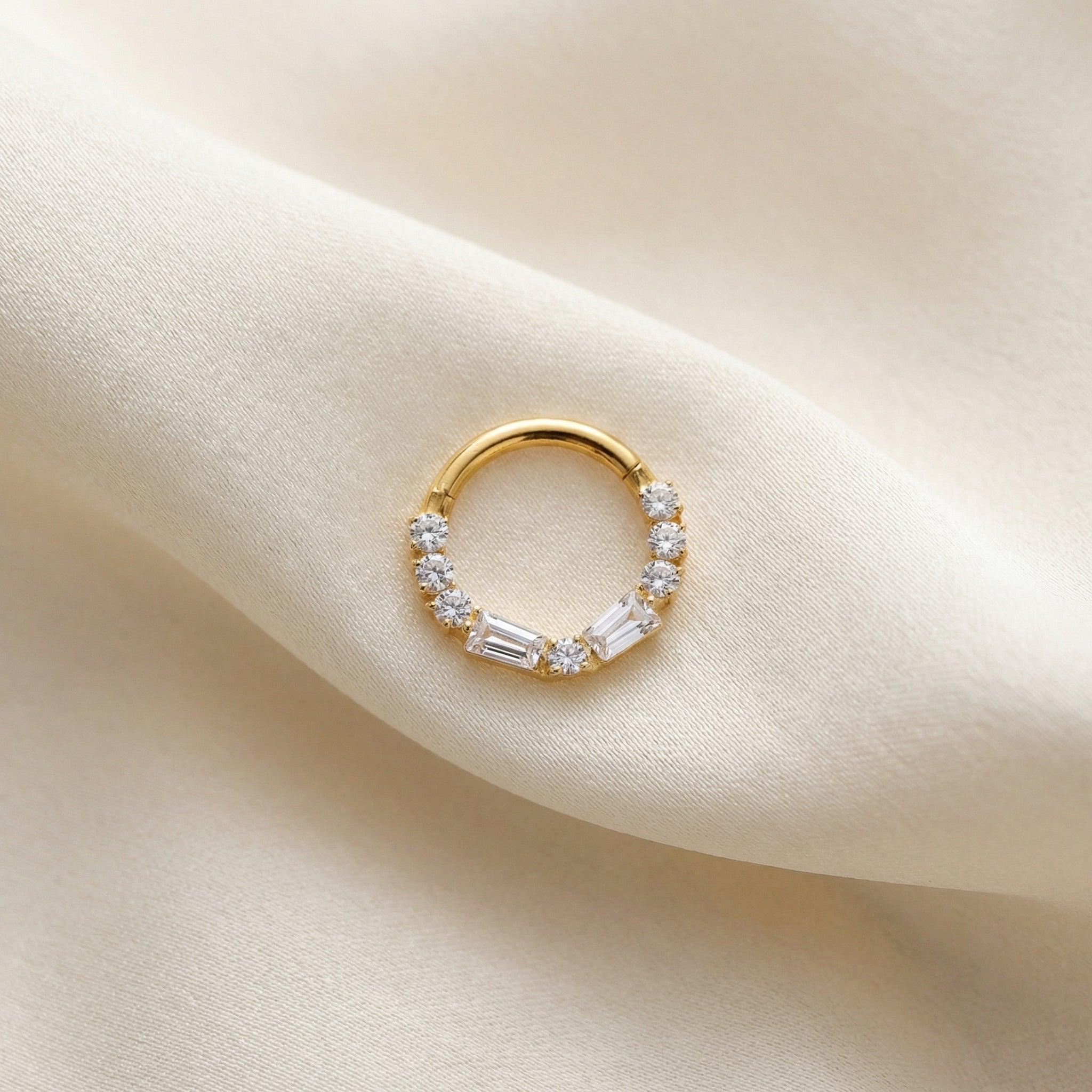 Jewelry For Daith Piercing - Gold baguette and round
