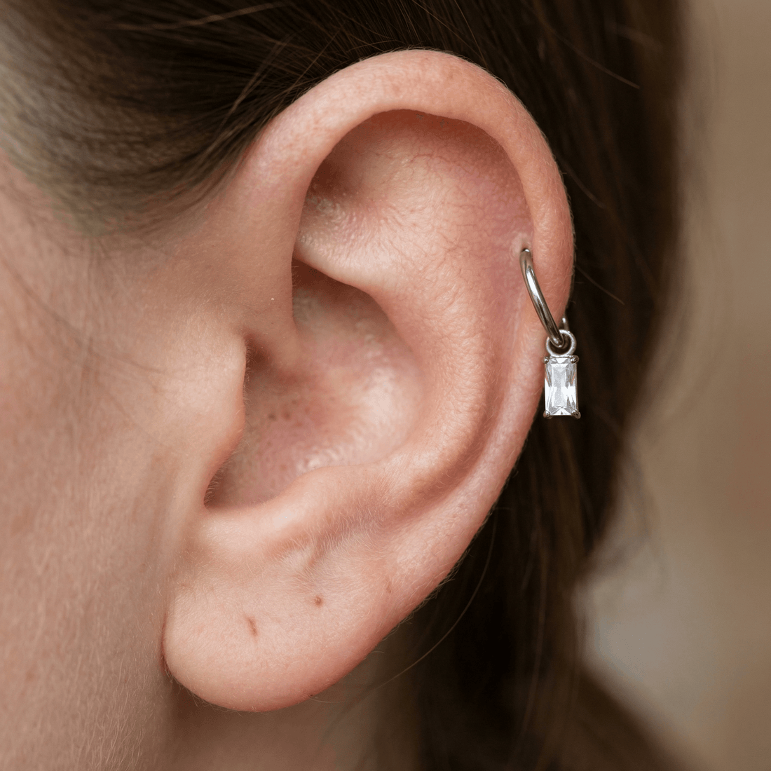 Baguette Front Helix Piercing · helix jewelry stud