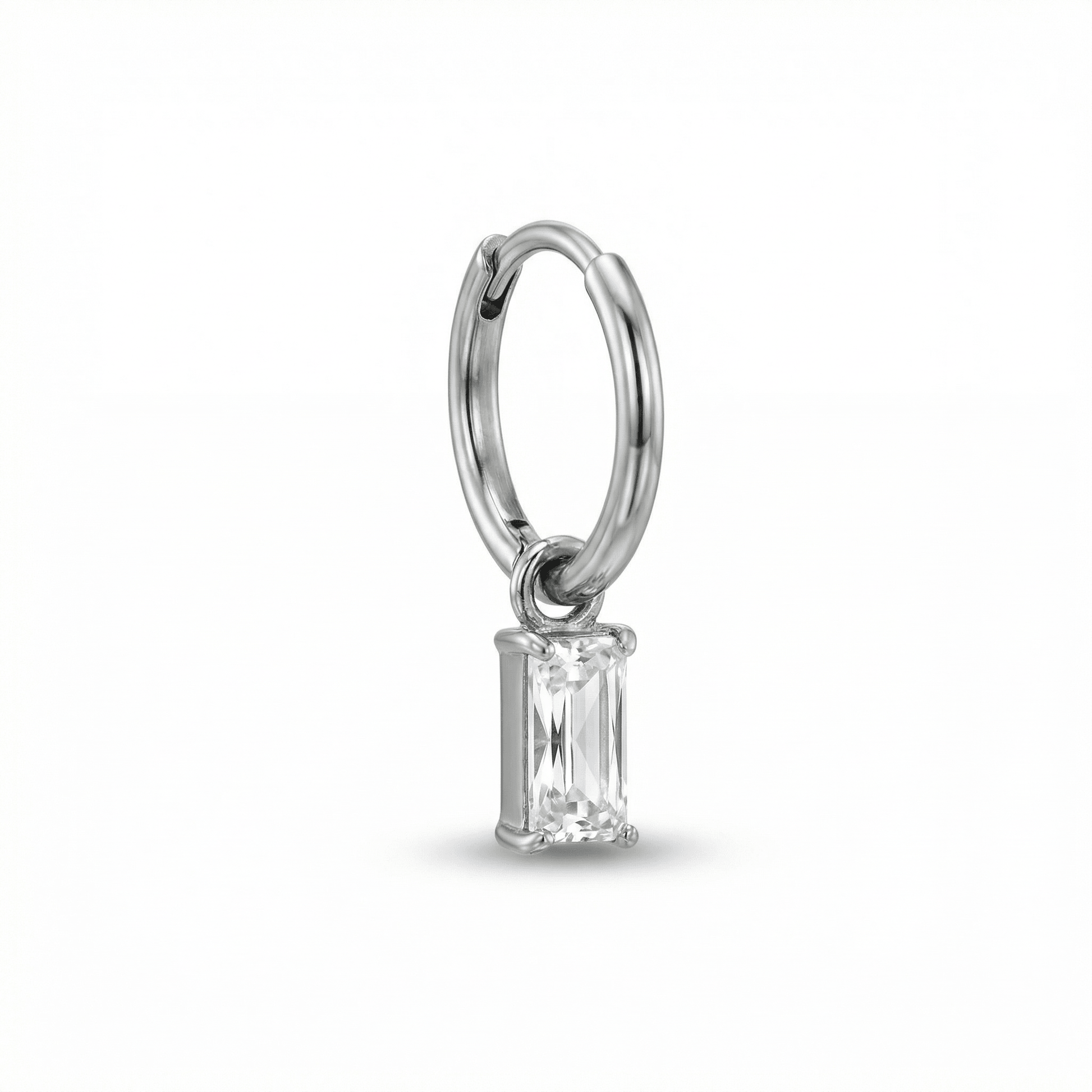 Baguette Front Helix Piercing - Silver 16G titanium hinged
