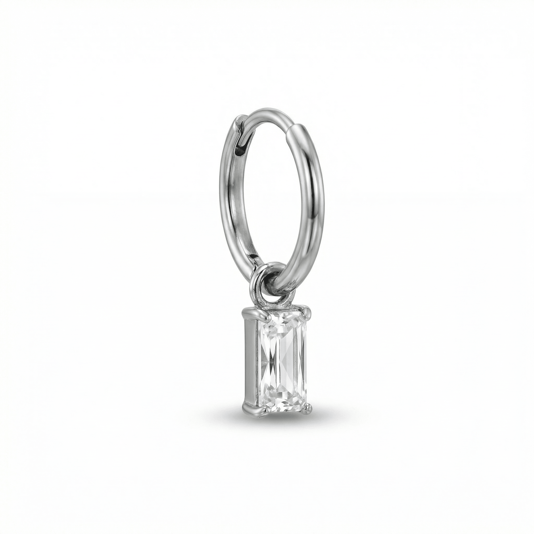 Baguette Front Helix Piercing - Silver 16G titanium hinged