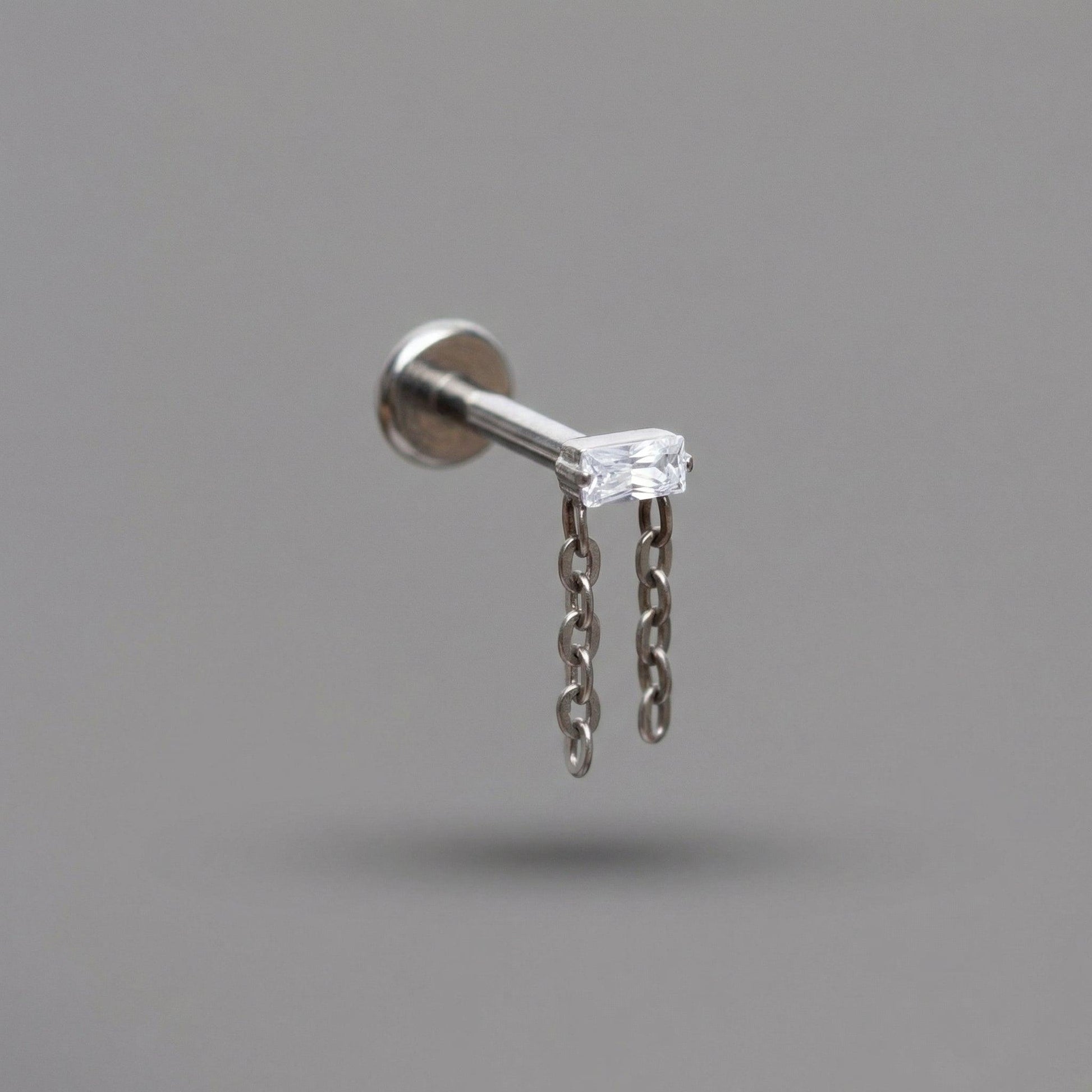 Baguette Hidden Helix Piercing - Silver 16G titanium double