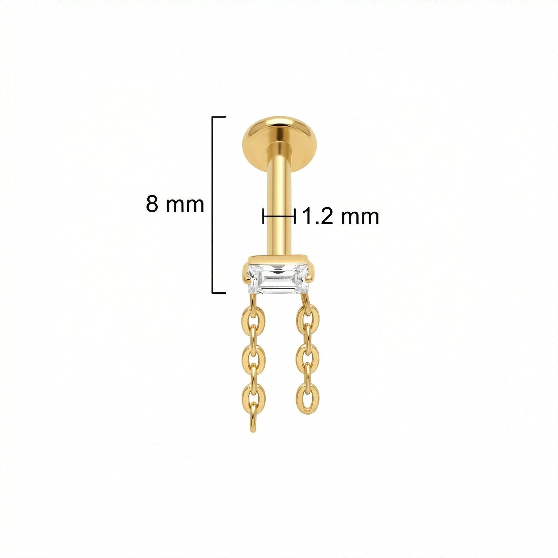 Baguette Hidden Helix Piercing - Dimensions diagram of the