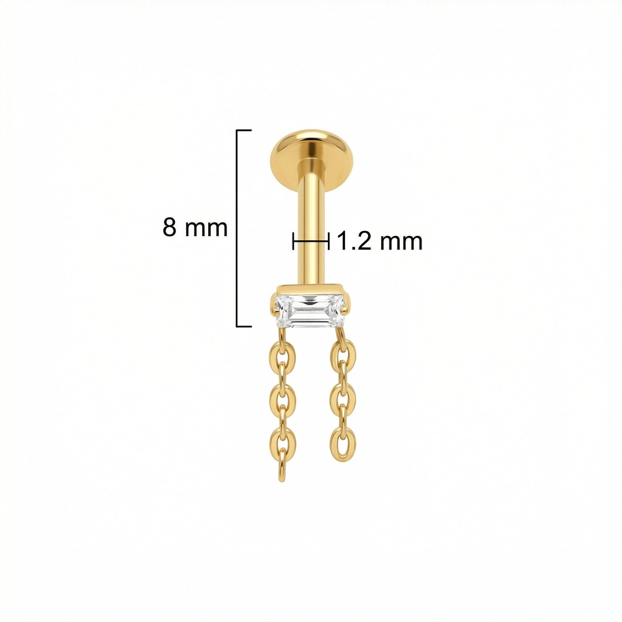 Baguette Hidden Helix Piercing - Dimensions diagram of the