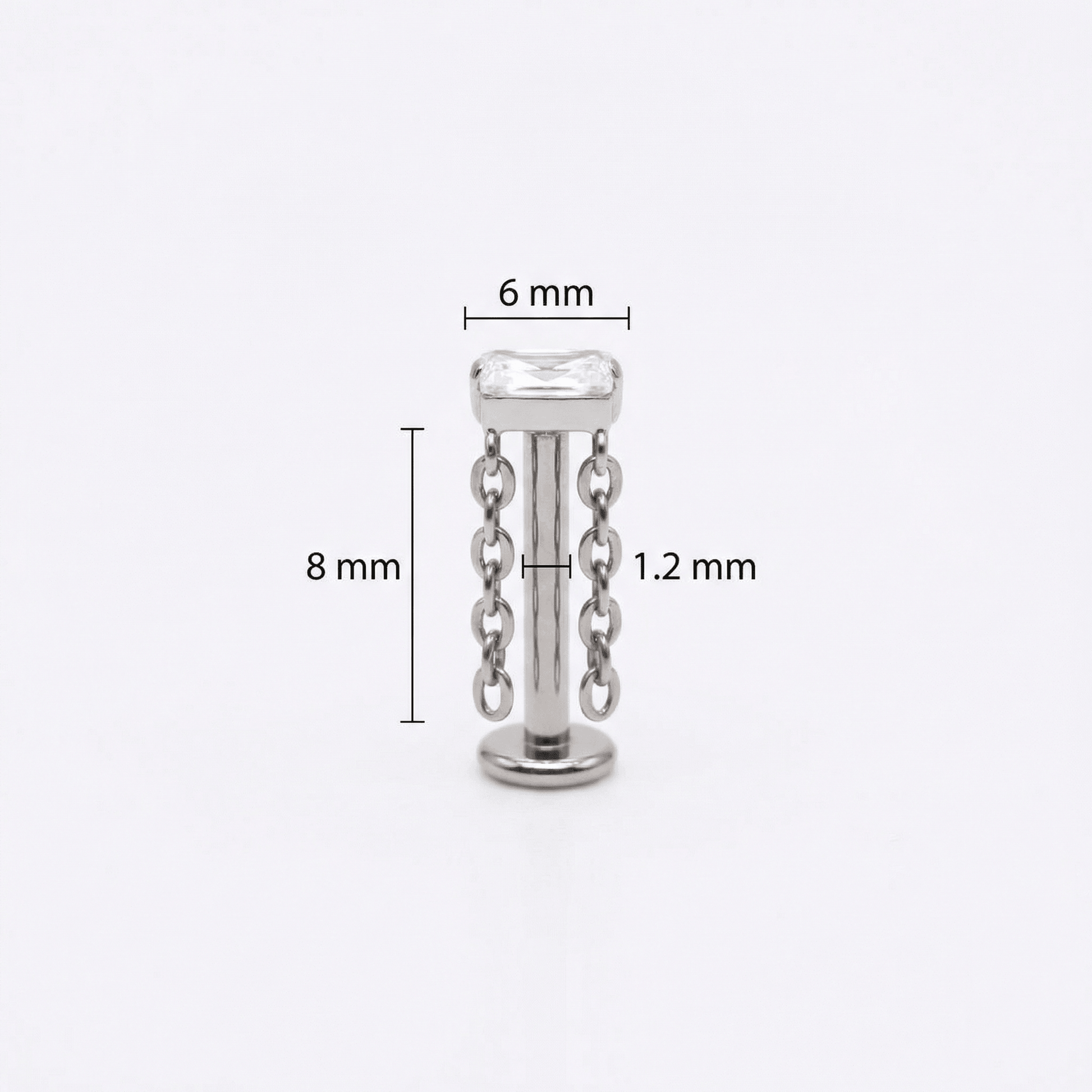 Baguette Hidden Helix Piercing - Dimensions diagram of the