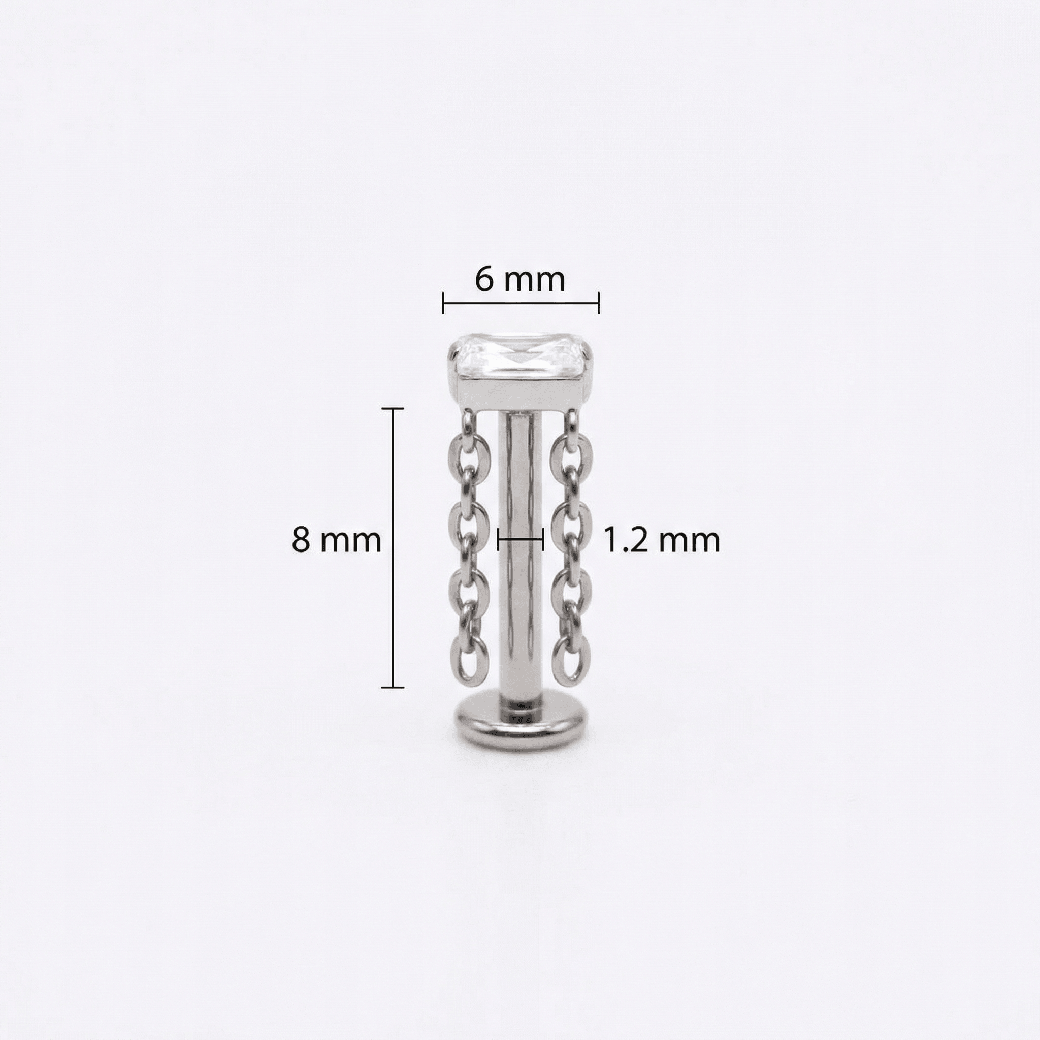 Baguette Hidden Helix Piercing - Dimensions diagram of the
