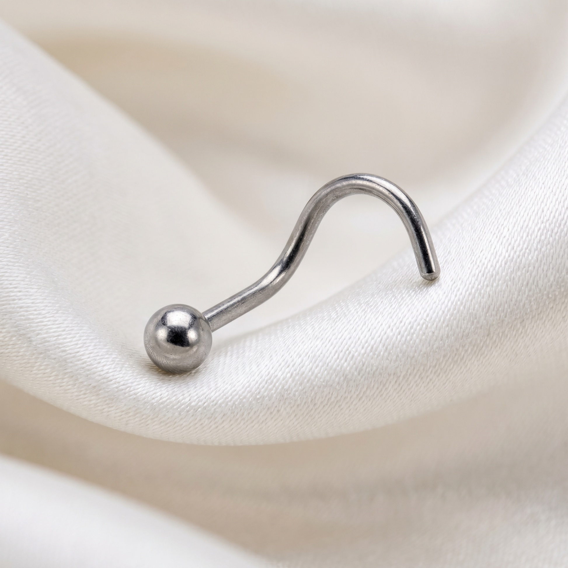 ball nose stud on satin, G23 implant-grade titanium