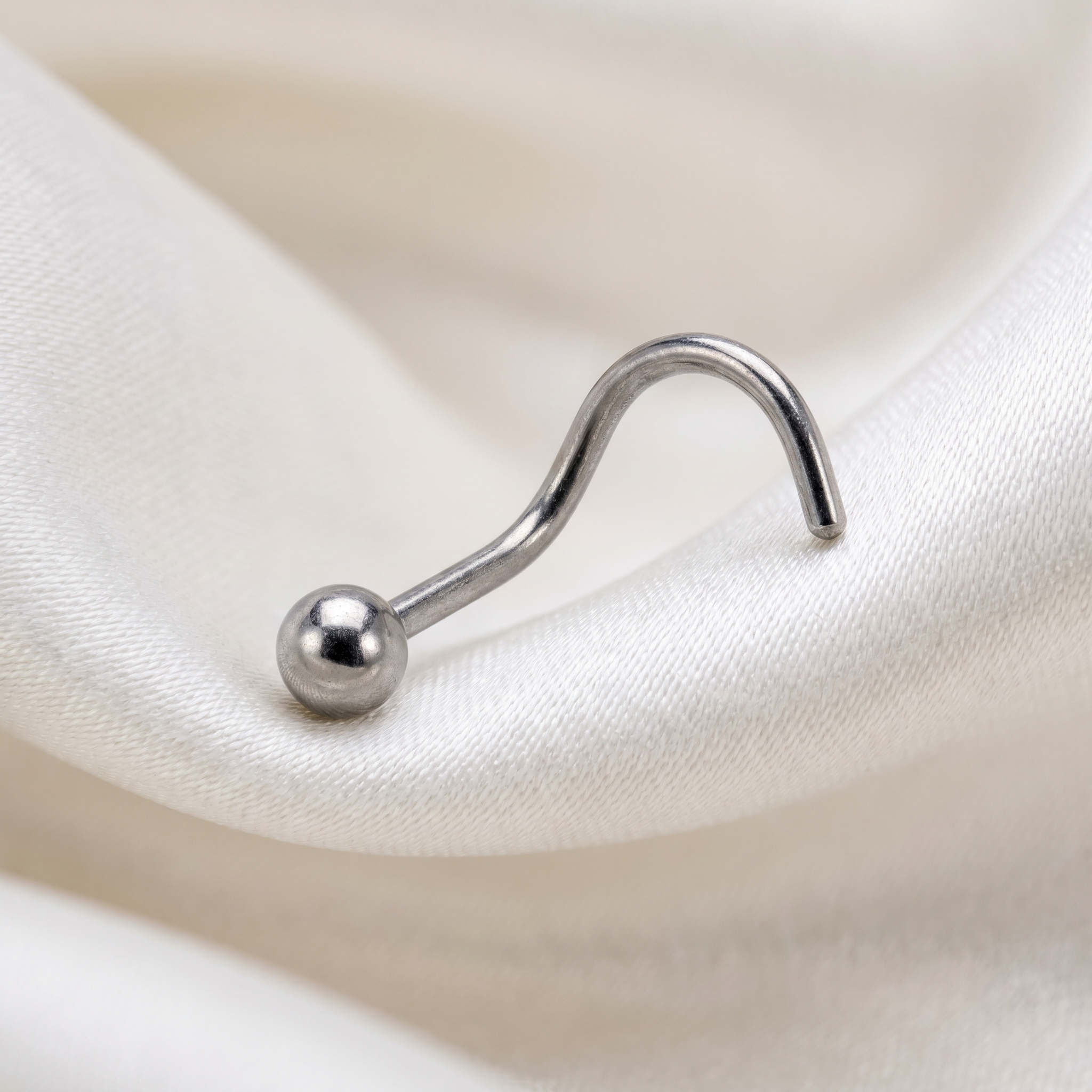 ball nose stud on satin, G23 implant-grade titanium
