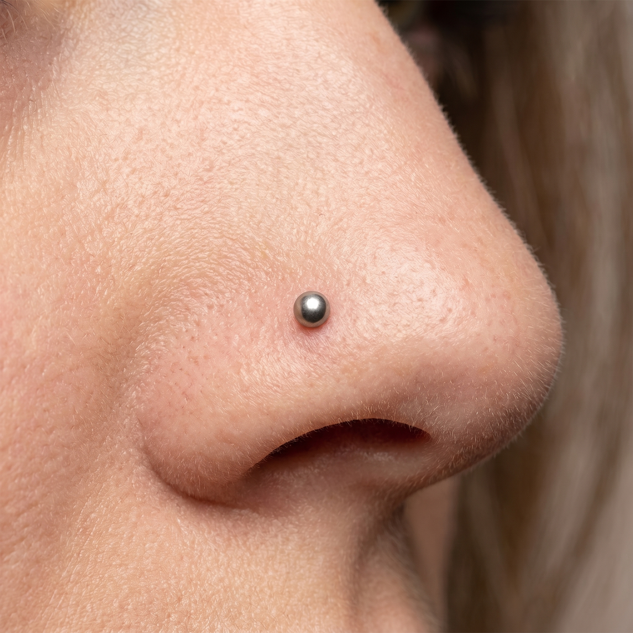 ball nose stud side profile on the nostril