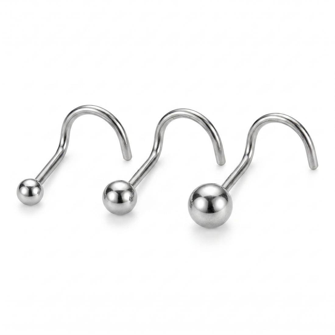 ball nose stud close-up on a model — single nostril nose jewelry