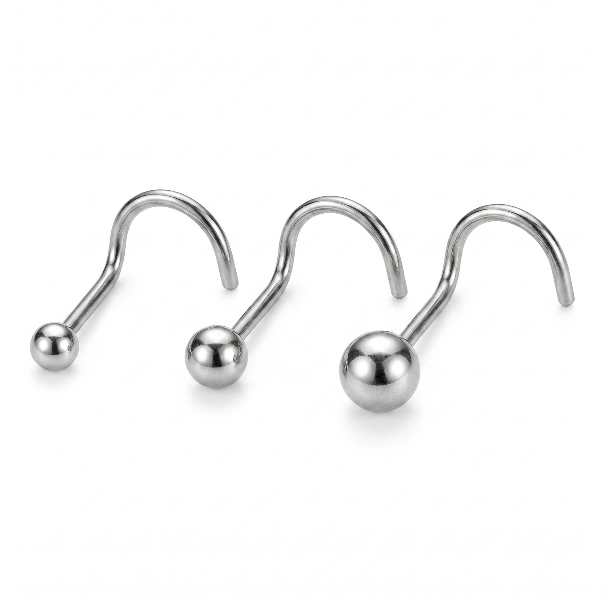 ball nose stud sizes on a white background — G23 titanium 20G