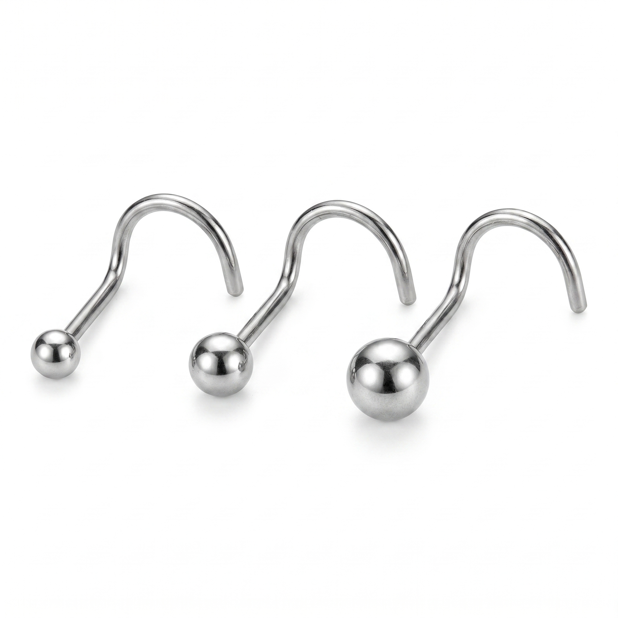 ball nose stud sizes on a white background — G23 titanium 20G