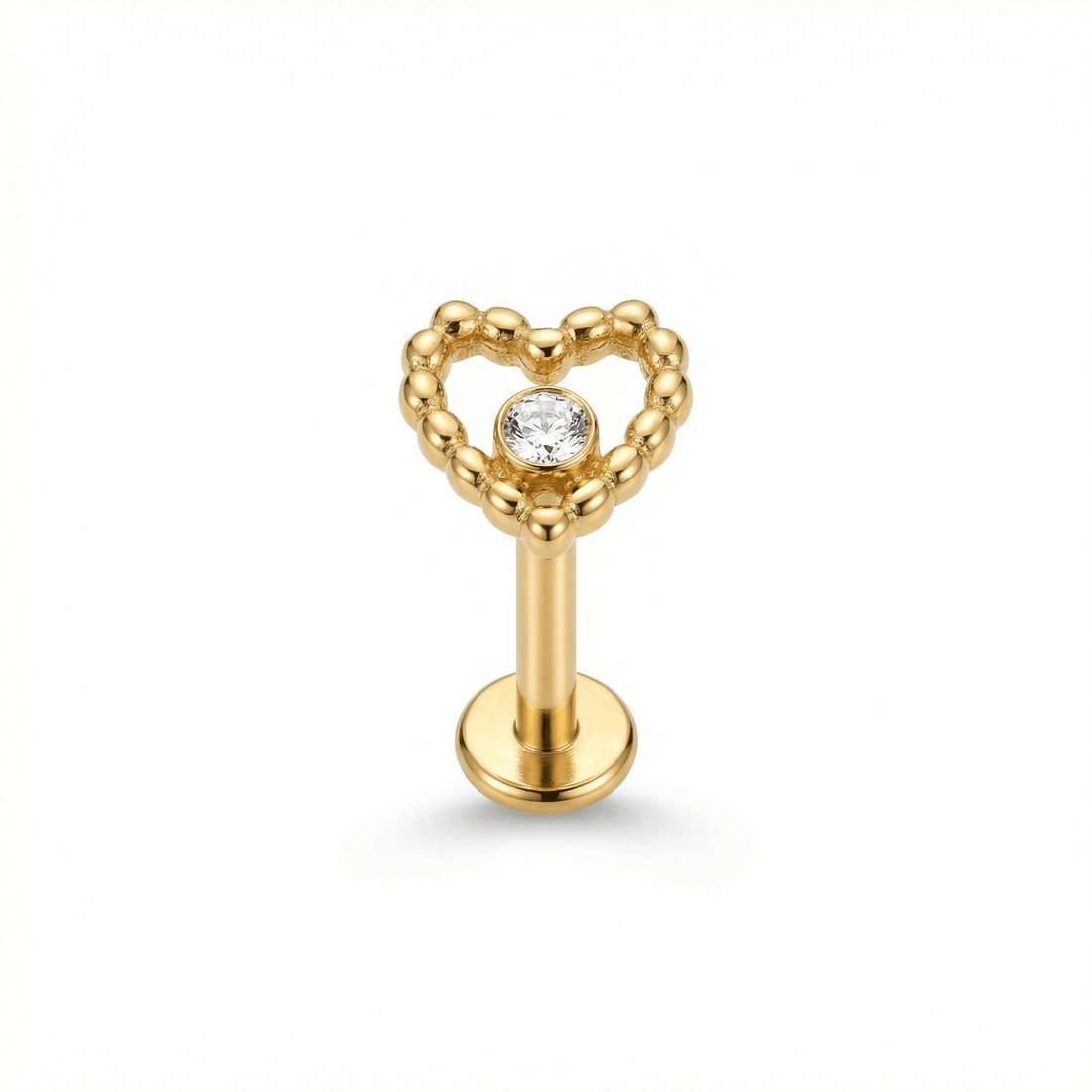 Silver beaded heart cz stud — conch jewelry placement