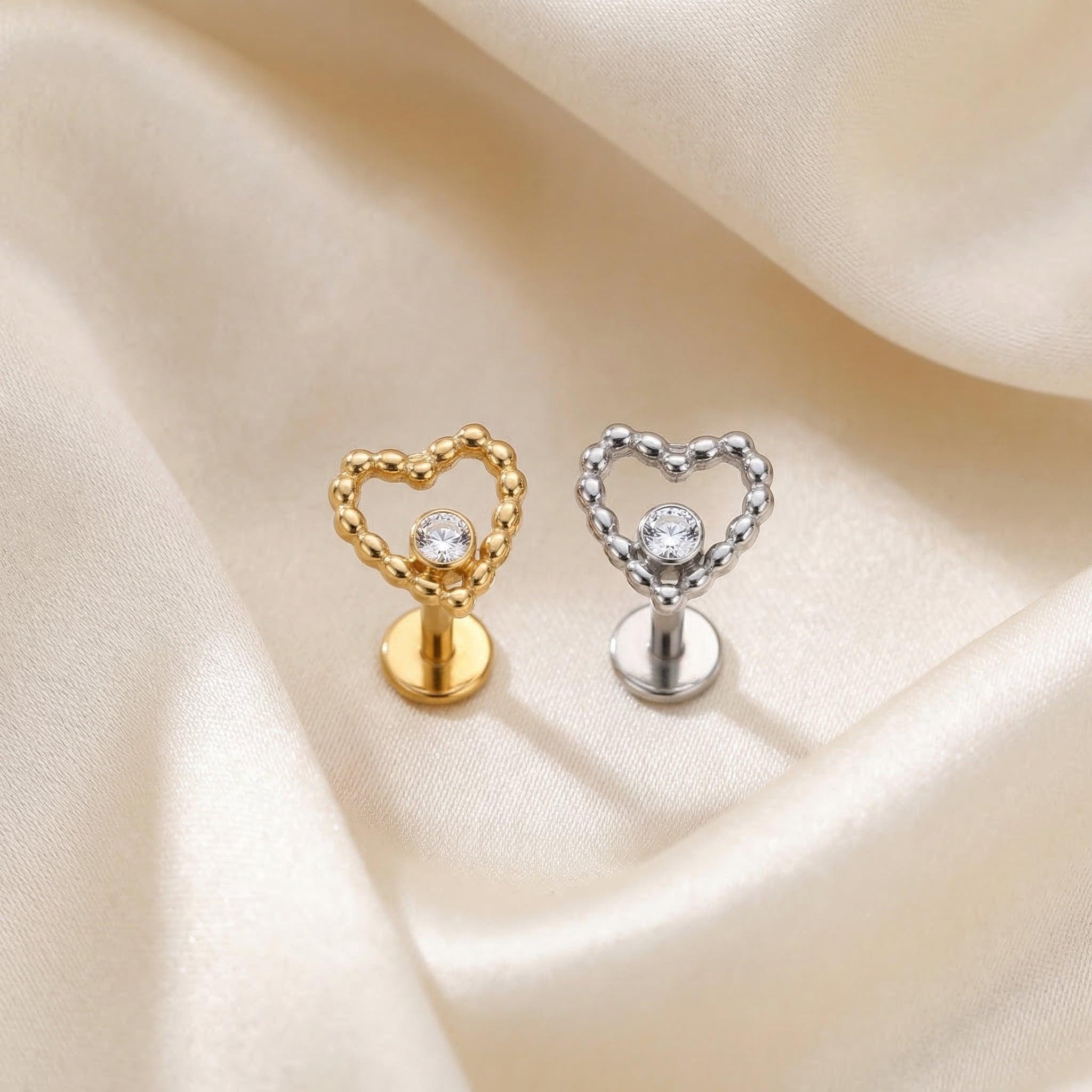 Beaded Front Helix Piercing - Gold and silver titanium