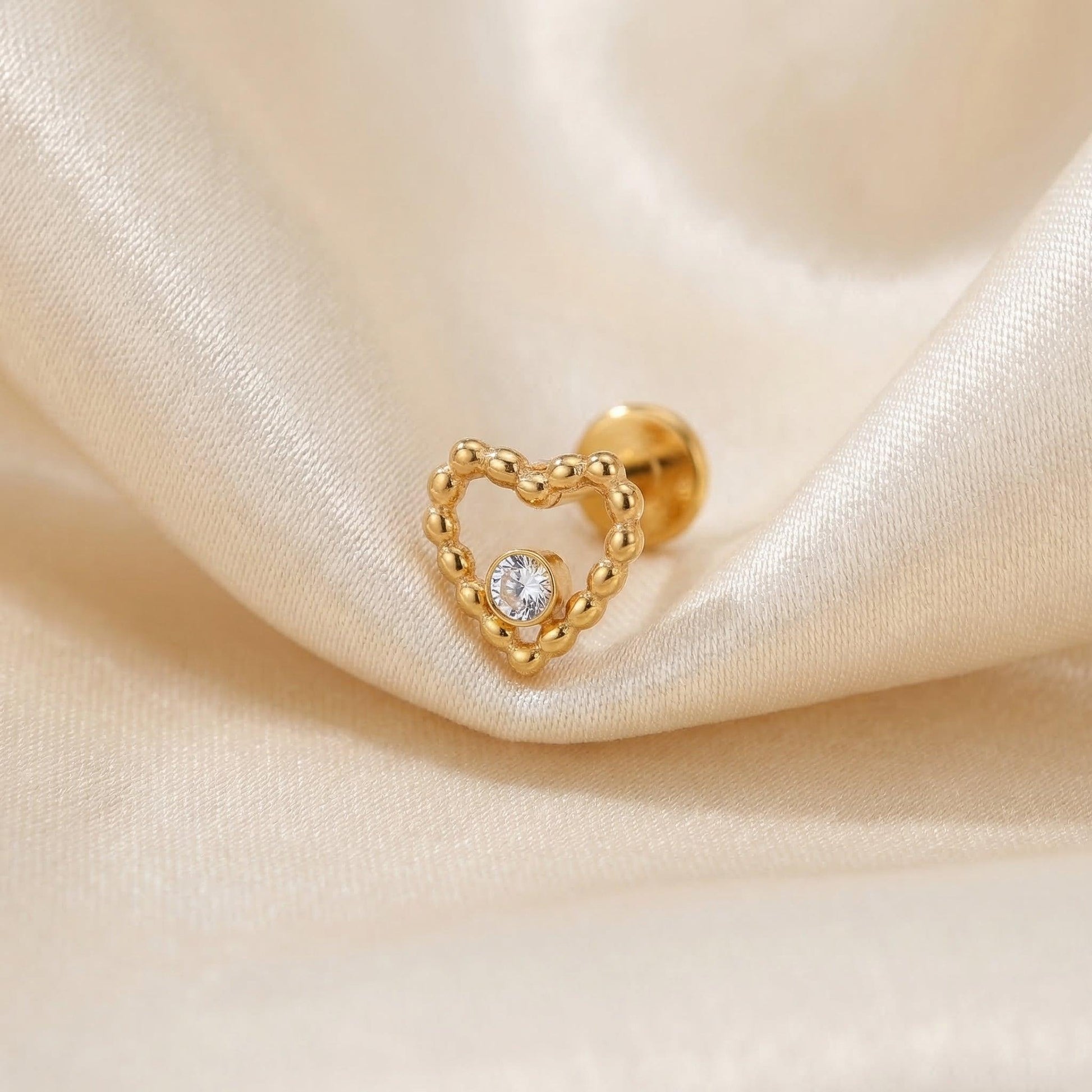 Beaded Front Helix Piercing - Gold titanium beaded heart