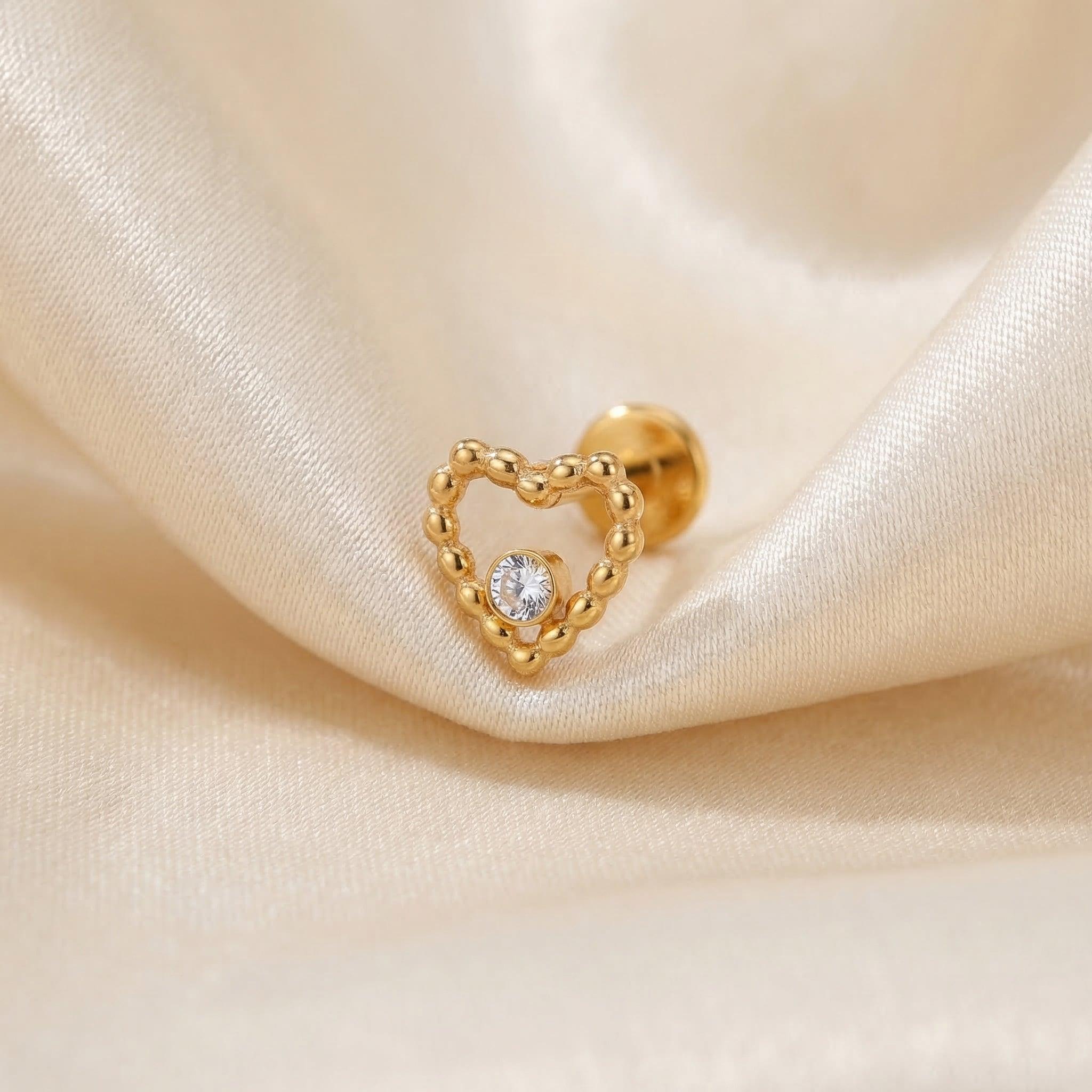 Beaded Front Helix Piercing - Gold titanium beaded heart