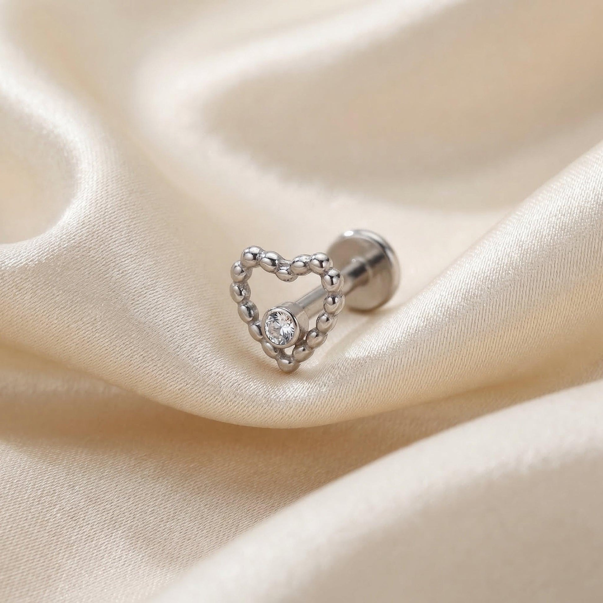 Beaded Front Helix Piercing - Silver titanium beaded heart