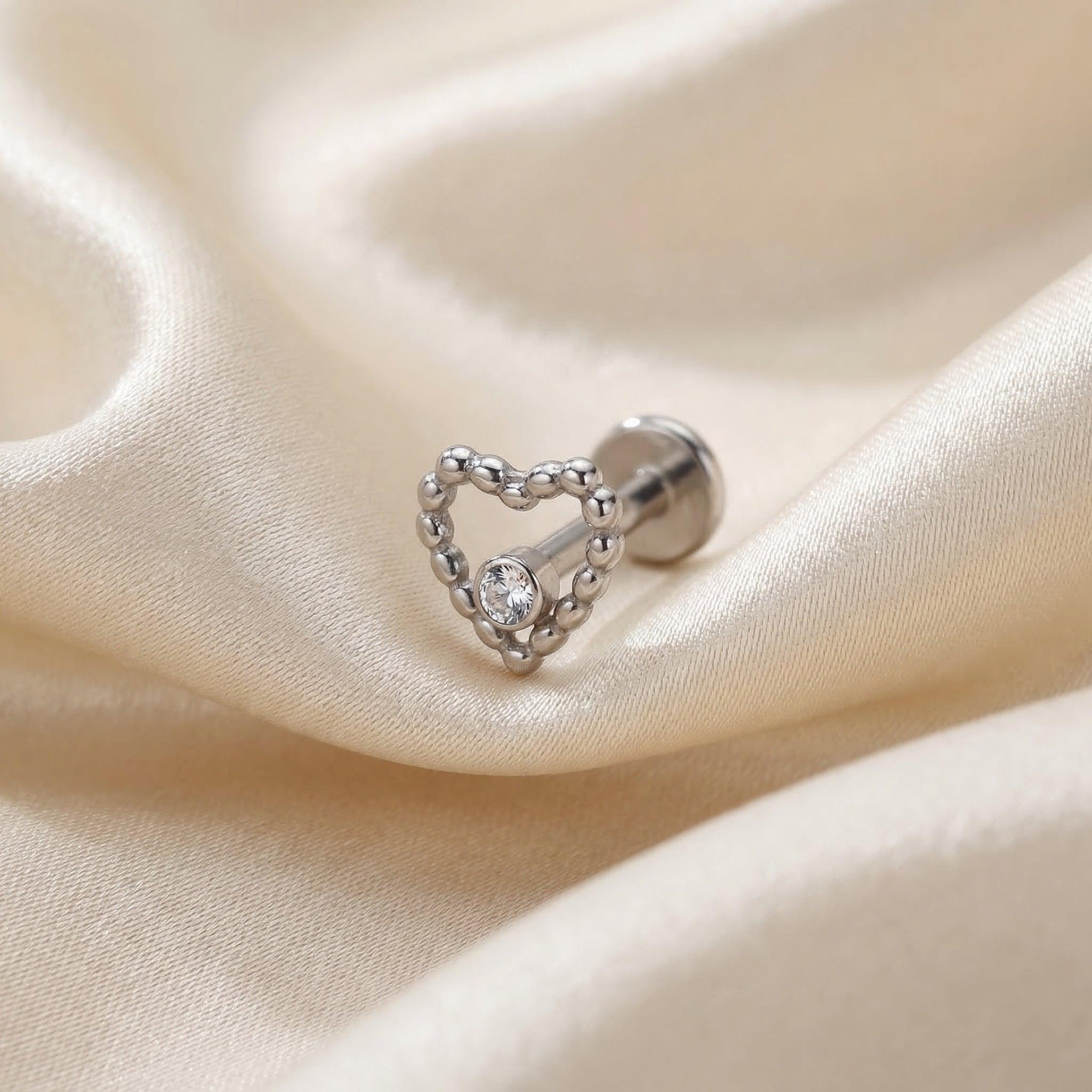Beaded Front Helix Piercing - Silver titanium beaded heart