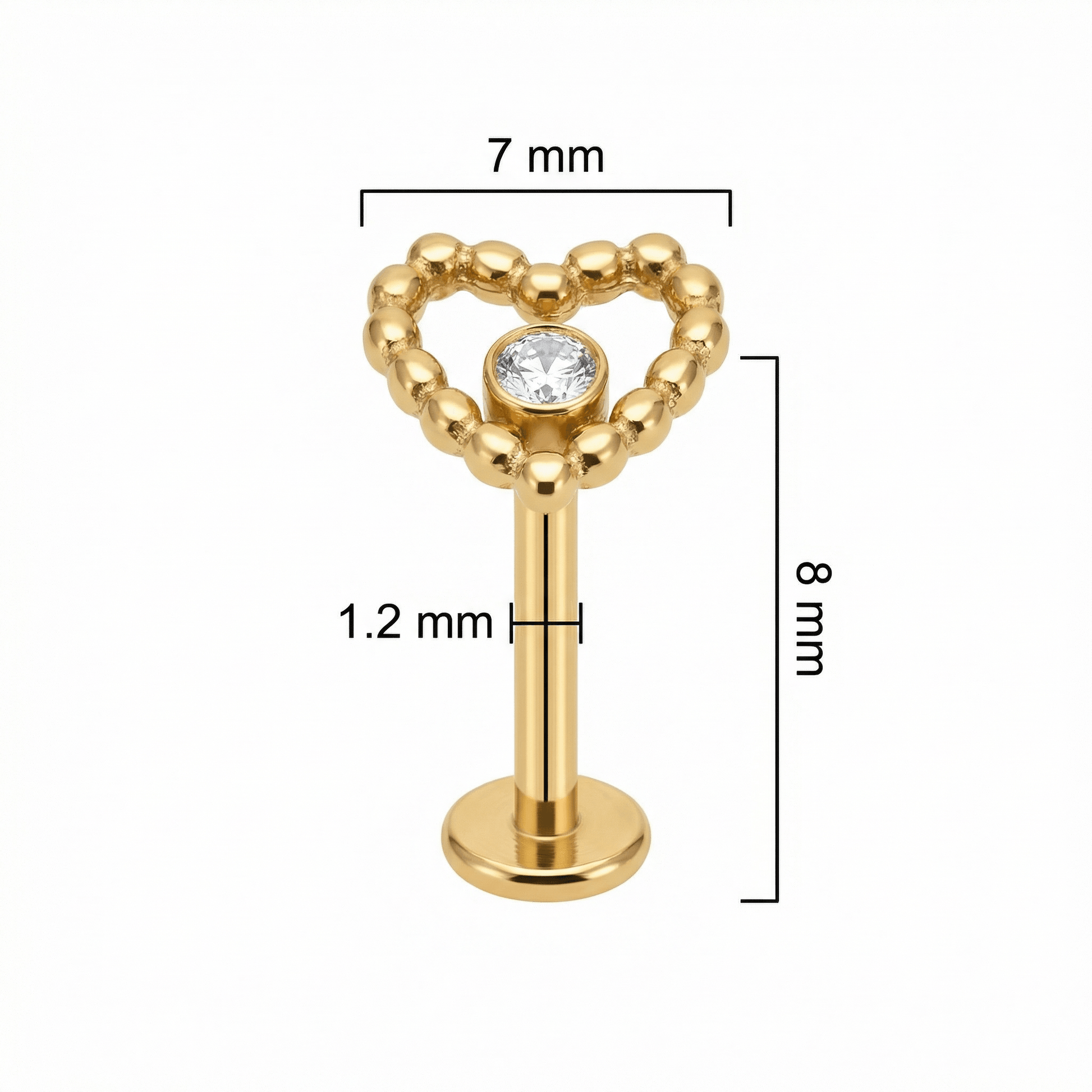 Beaded Front Helix Piercing - Dimensions diagram of the