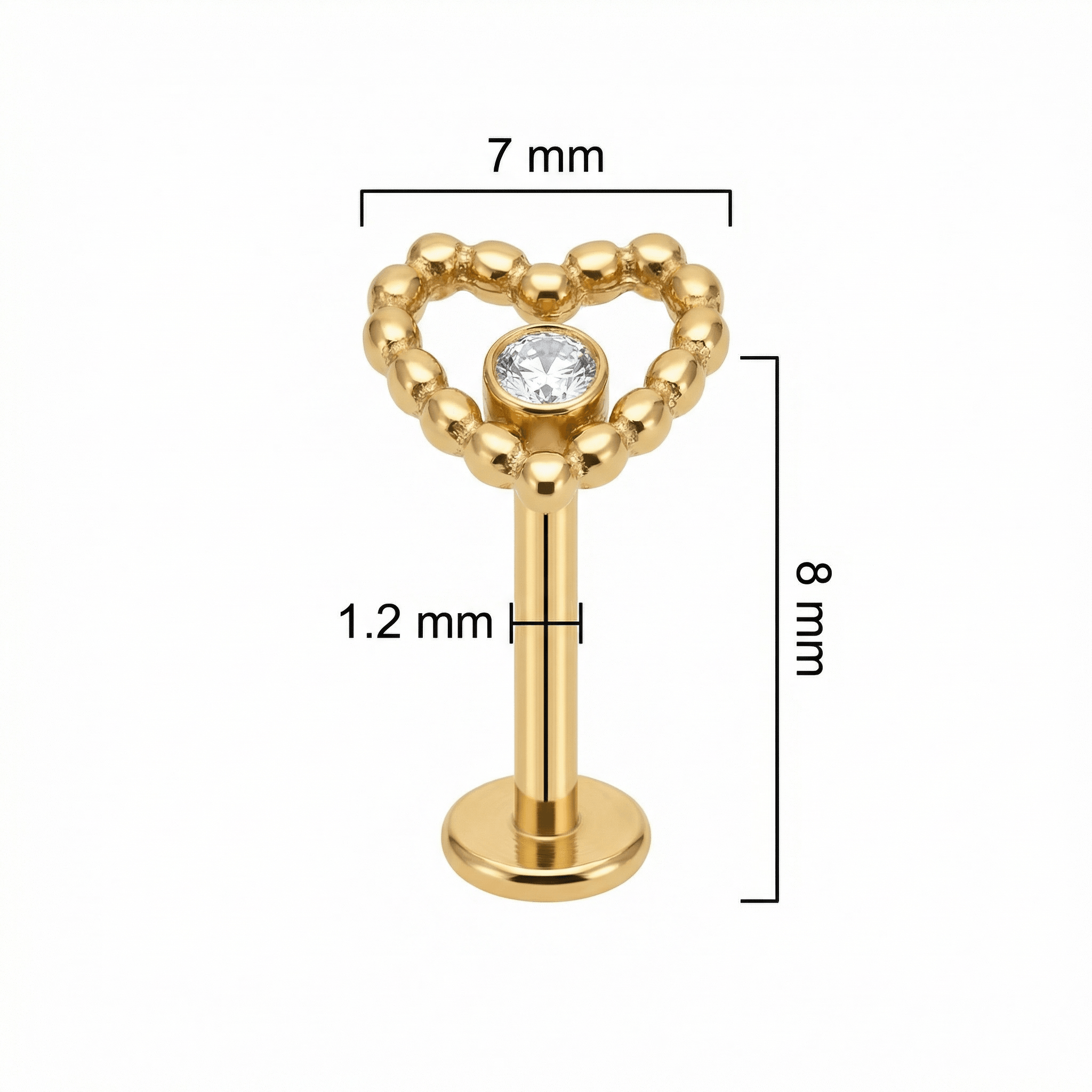 Beaded Front Helix Piercing - Dimensions diagram of the