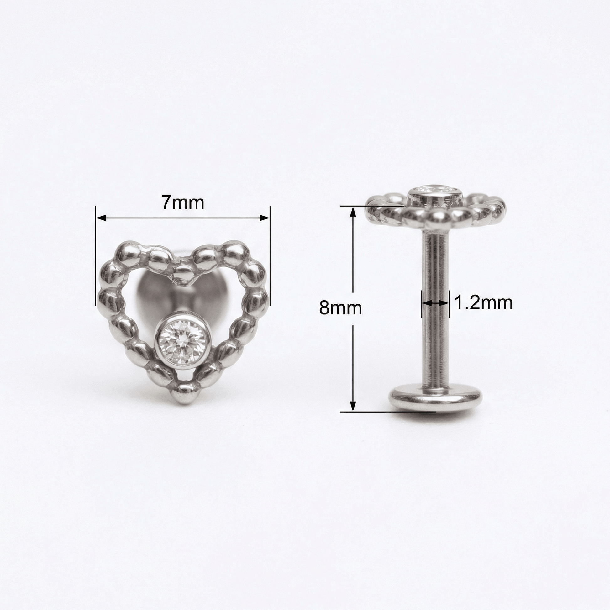 Beaded Front Helix Piercing - Dimensions diagram of the