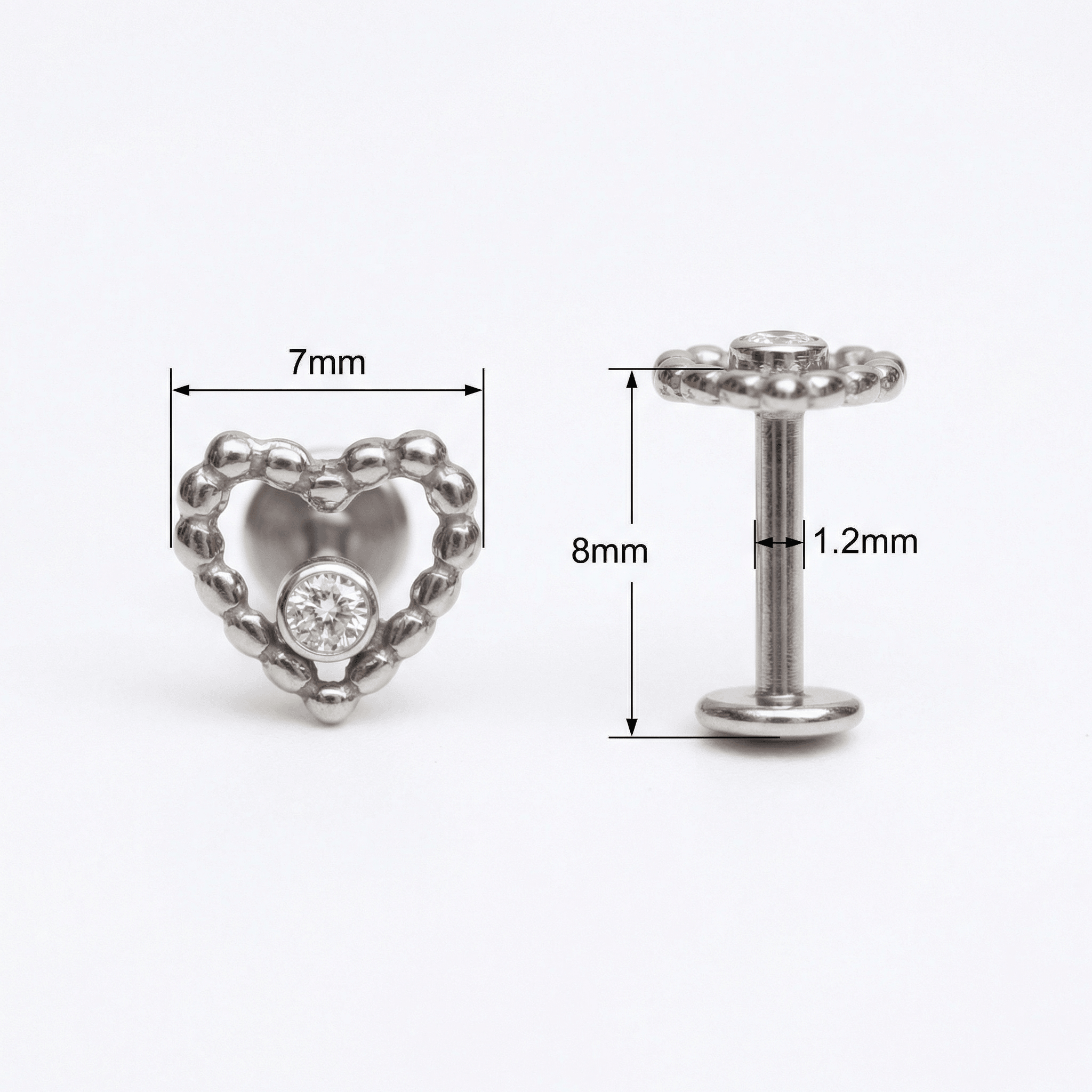 Beaded Front Helix Piercing - Dimensions diagram of the