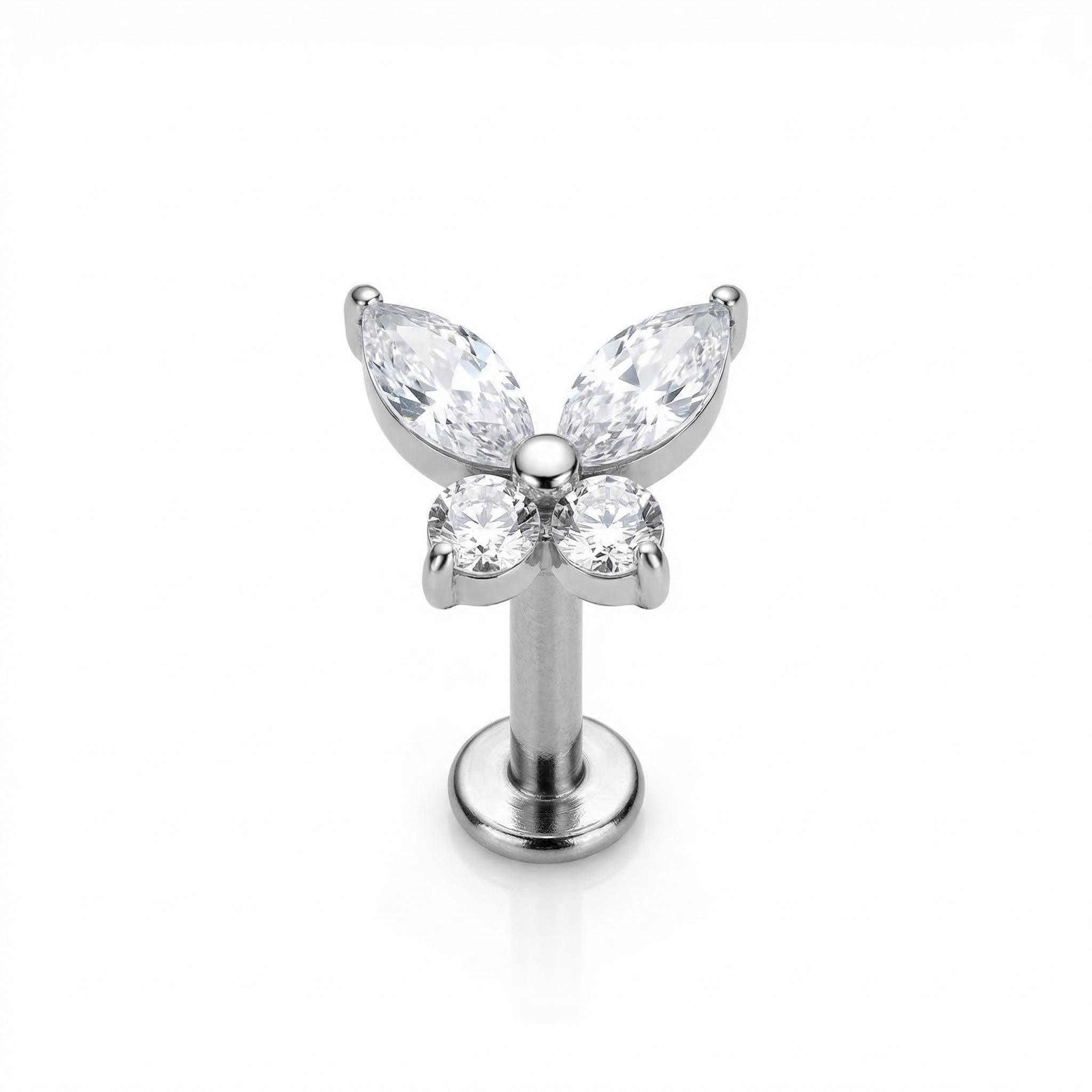 Cz Forward Helix Piercing - Silver 16G titanium butterfly