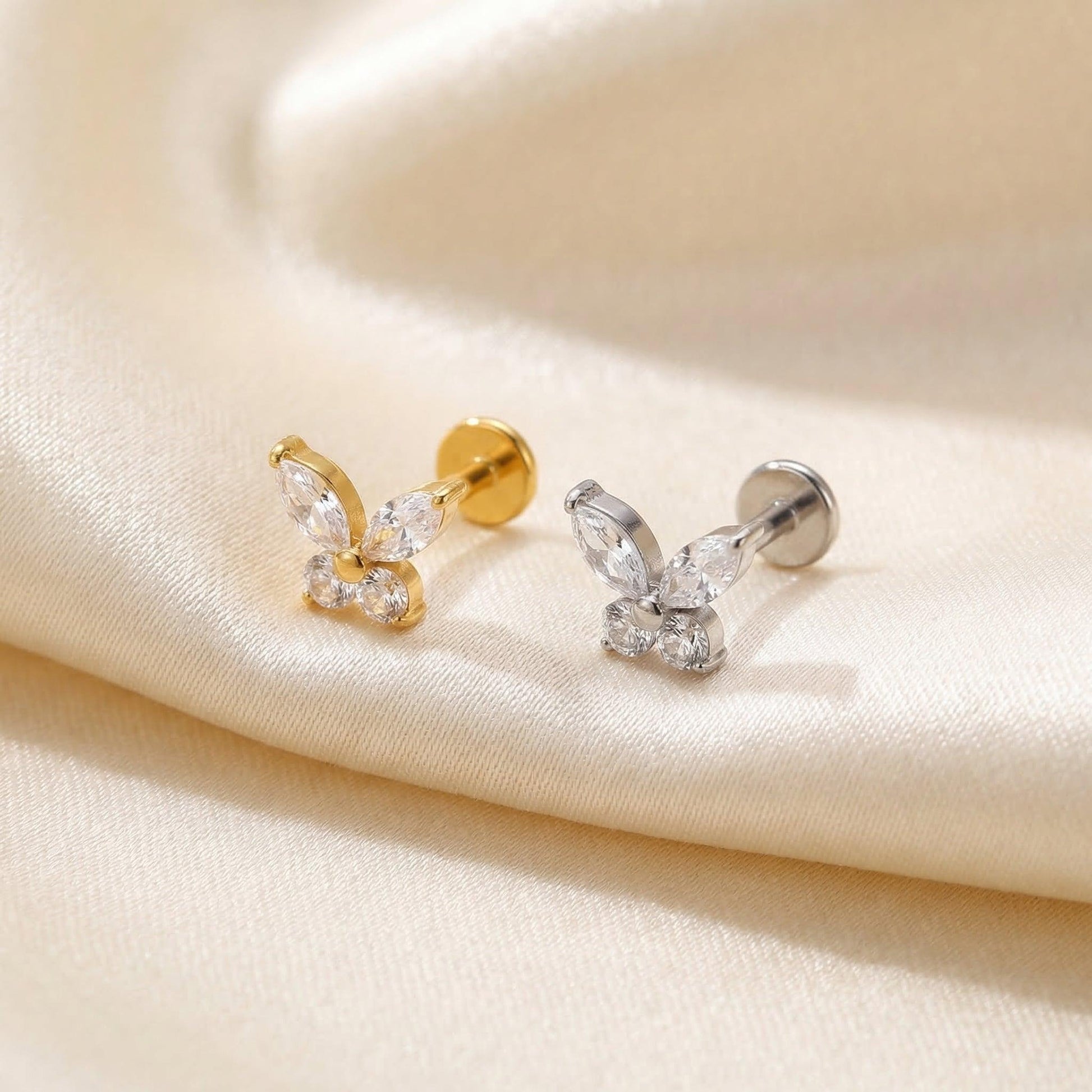 Cz Forward Helix Piercing - Gold and silver titanium