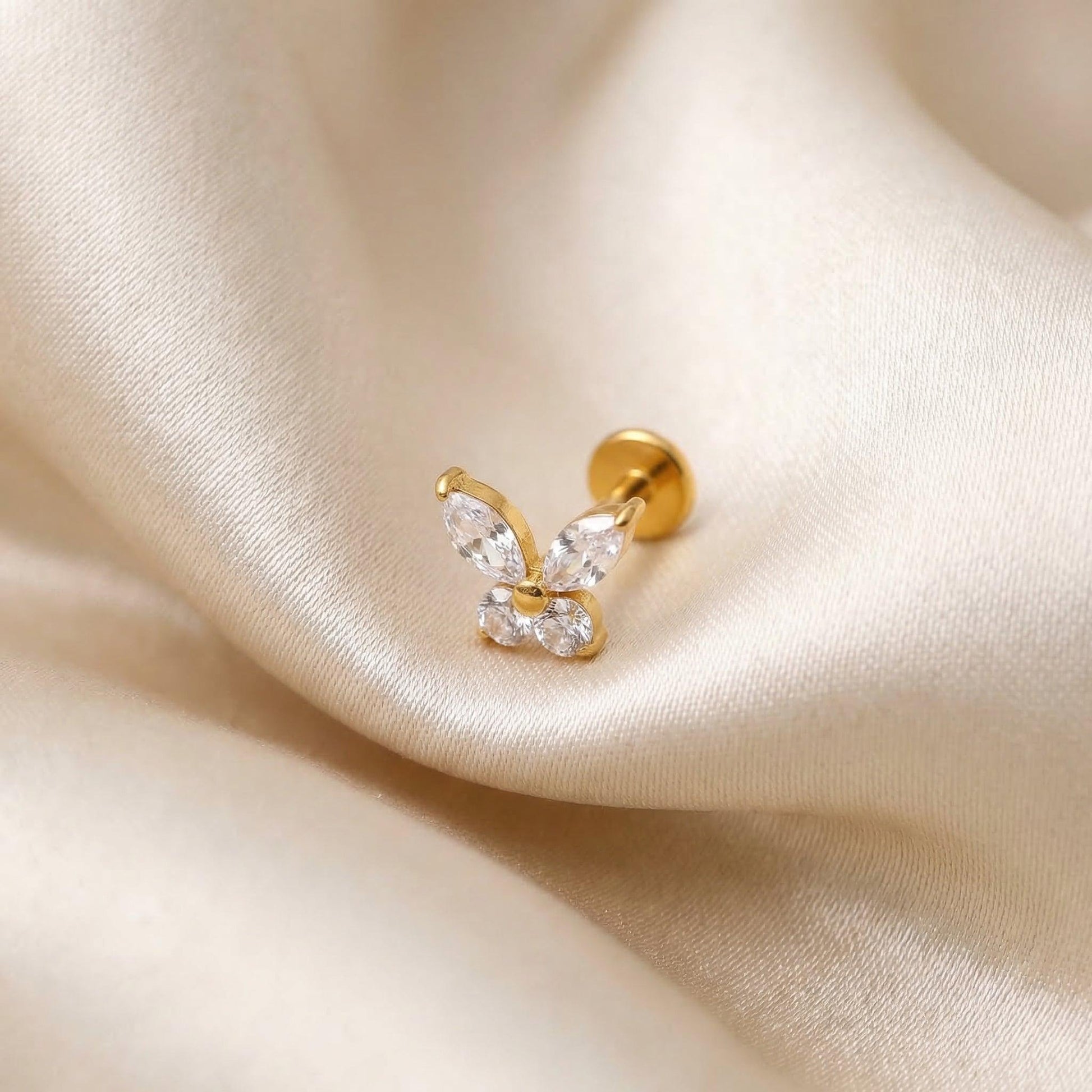 Cz Forward Helix Piercing - Gold titanium butterfly piercing