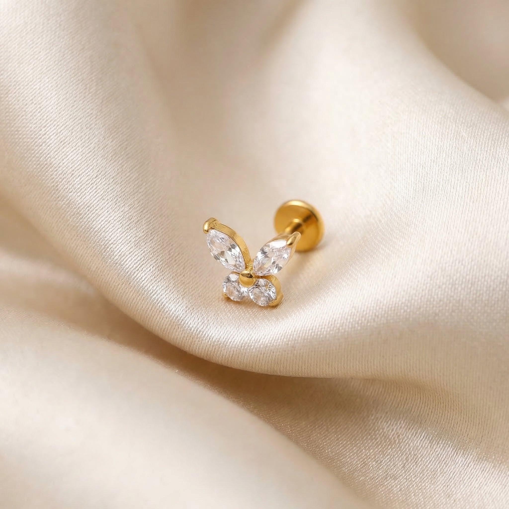 Cz Forward Helix Piercing - Gold titanium butterfly piercing