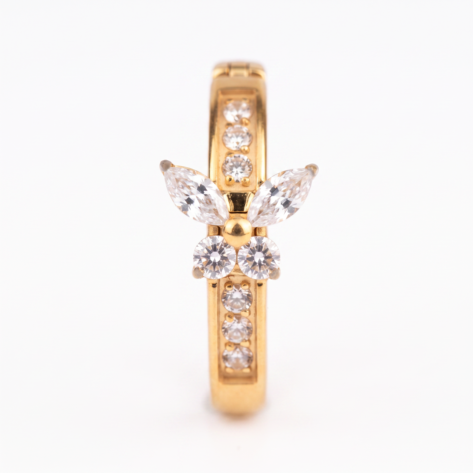 Butterfly Hoop belly button ring in gold — white background packshot, G23 titanium 14G