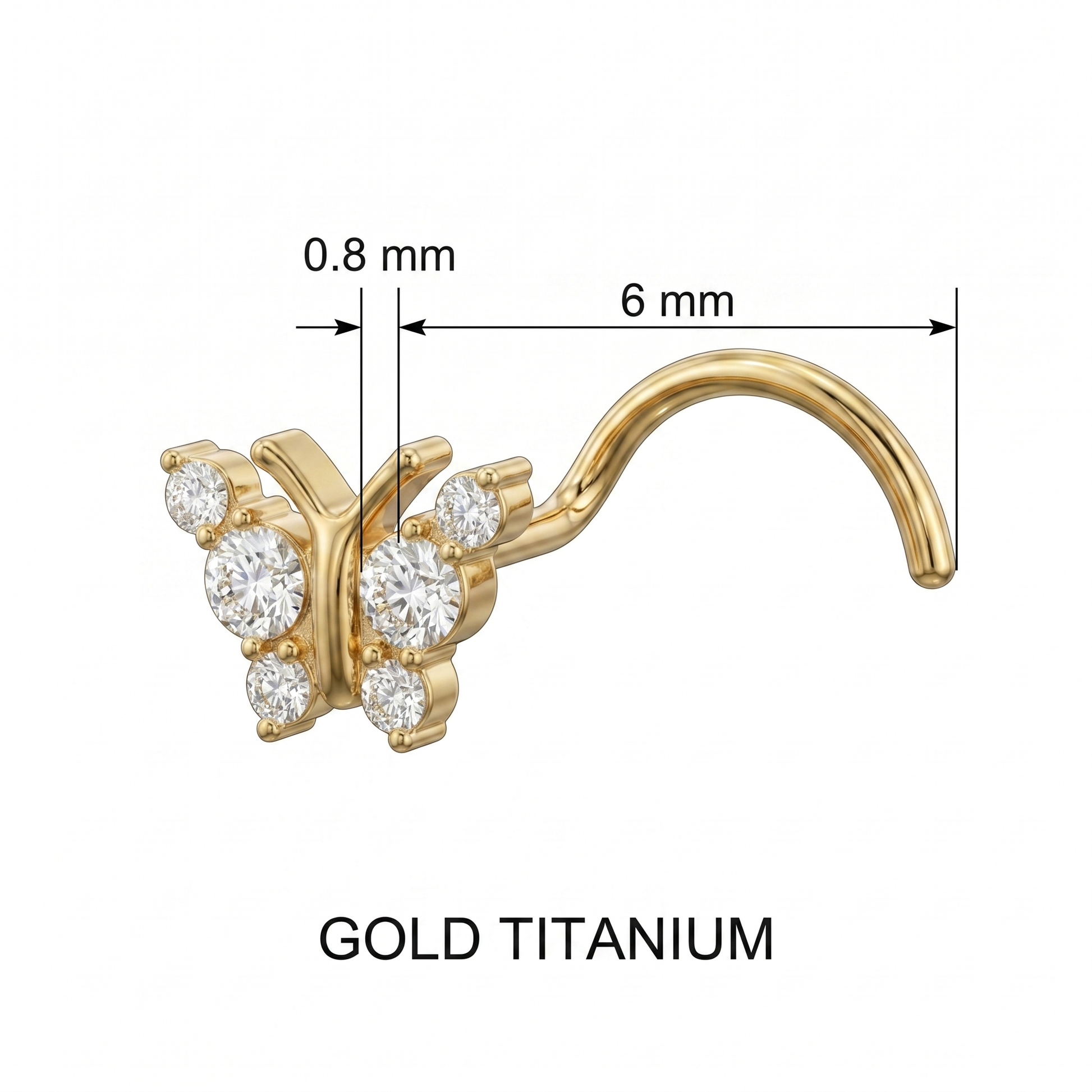 butterfly nose stud worn on a model — hypoallergenic titanium