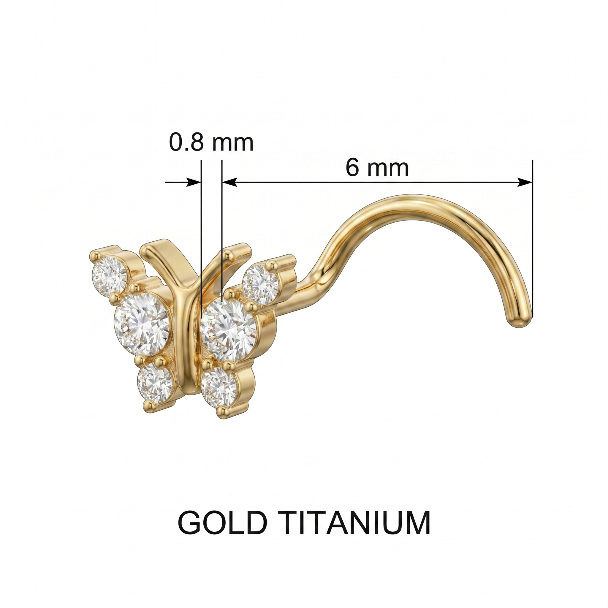 butterfly nose stud worn on a model — hypoallergenic titanium