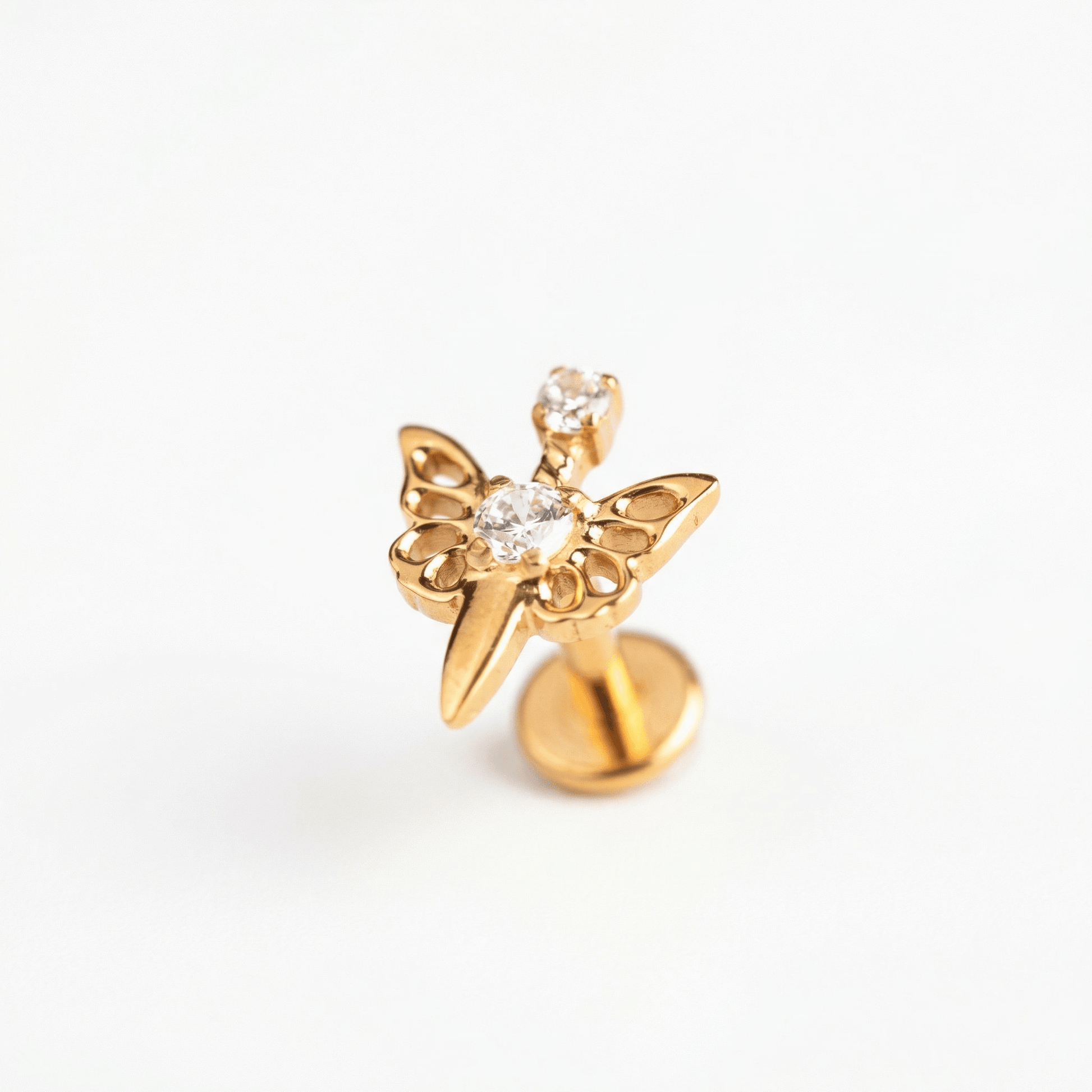 Butterfly Front Helix Piercing - Gold 16G titanium butterfly