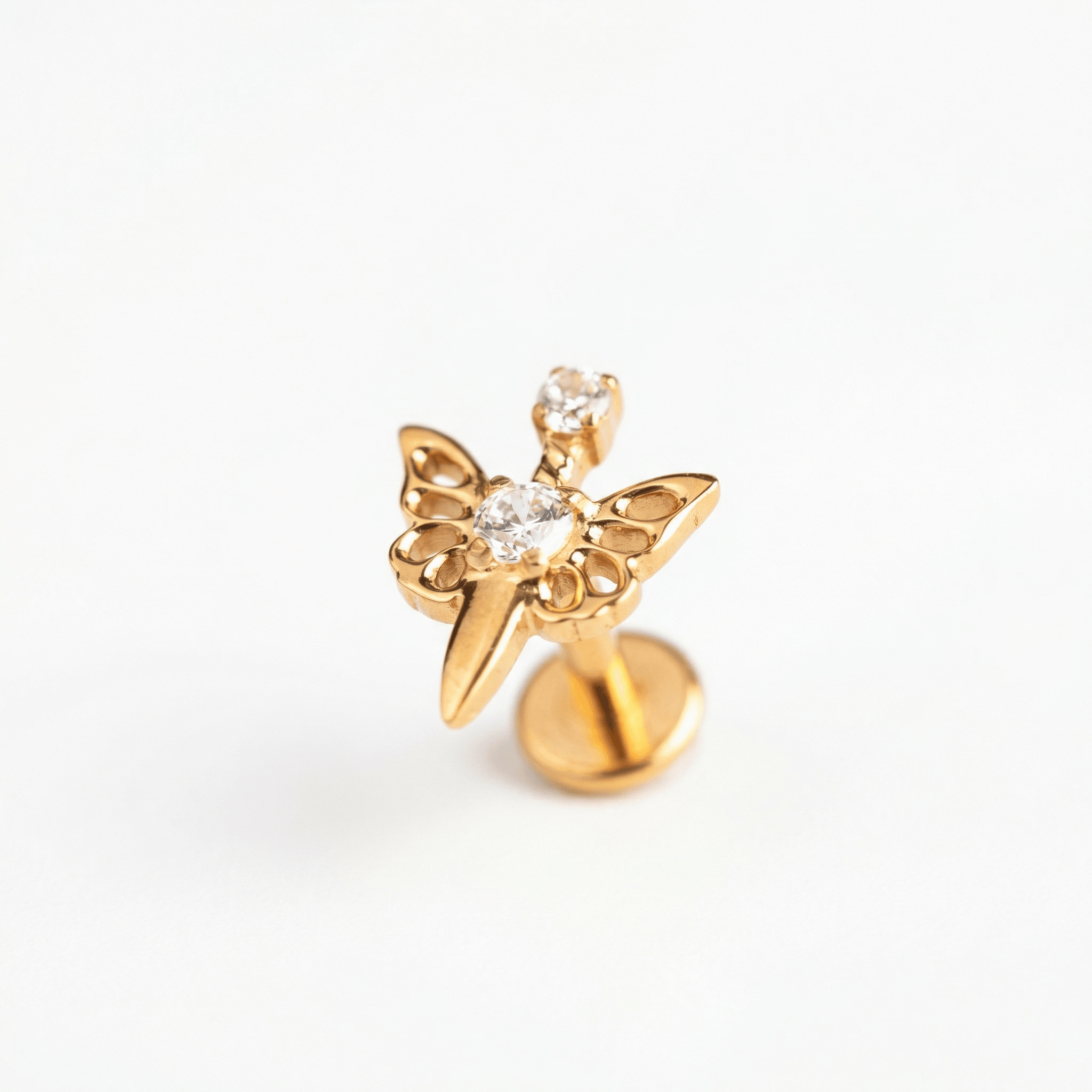 Butterfly Front Helix Piercing - Gold 16G titanium butterfly