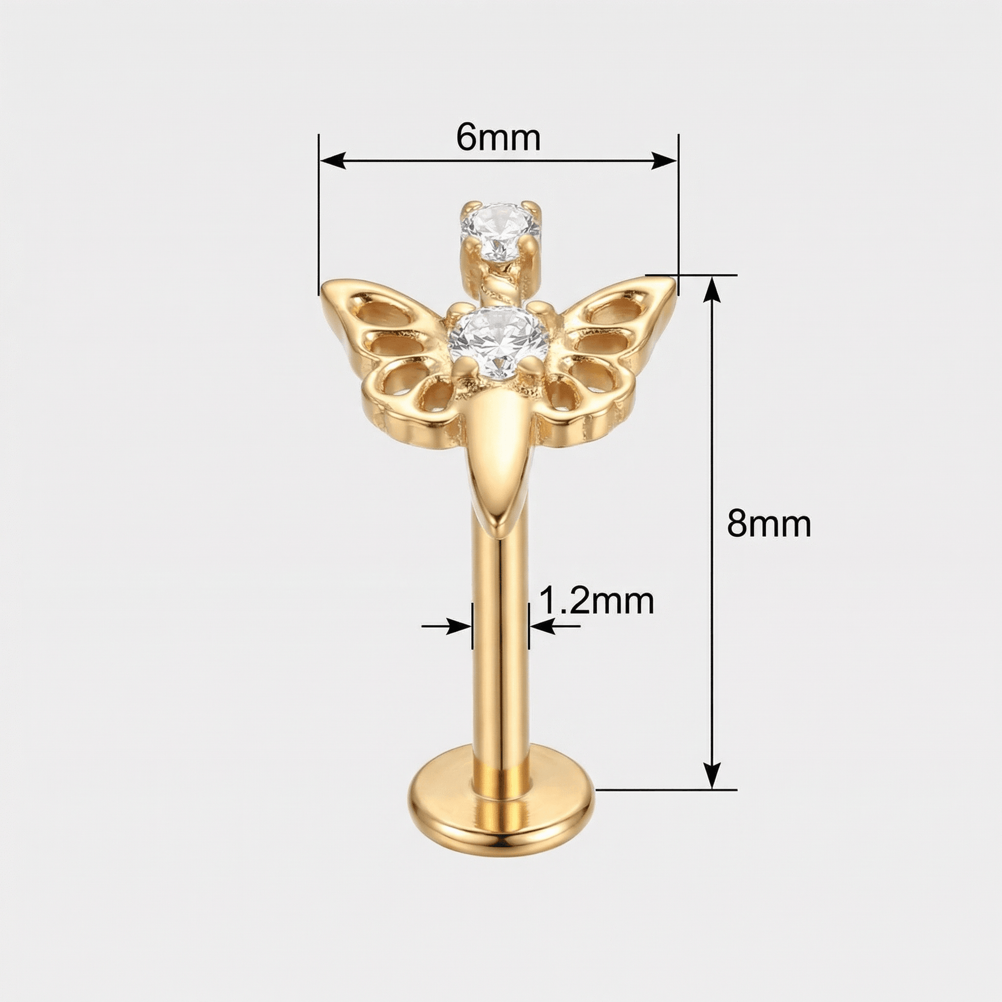 Butterfly Front Helix Piercing - Dimensions diagram of the
