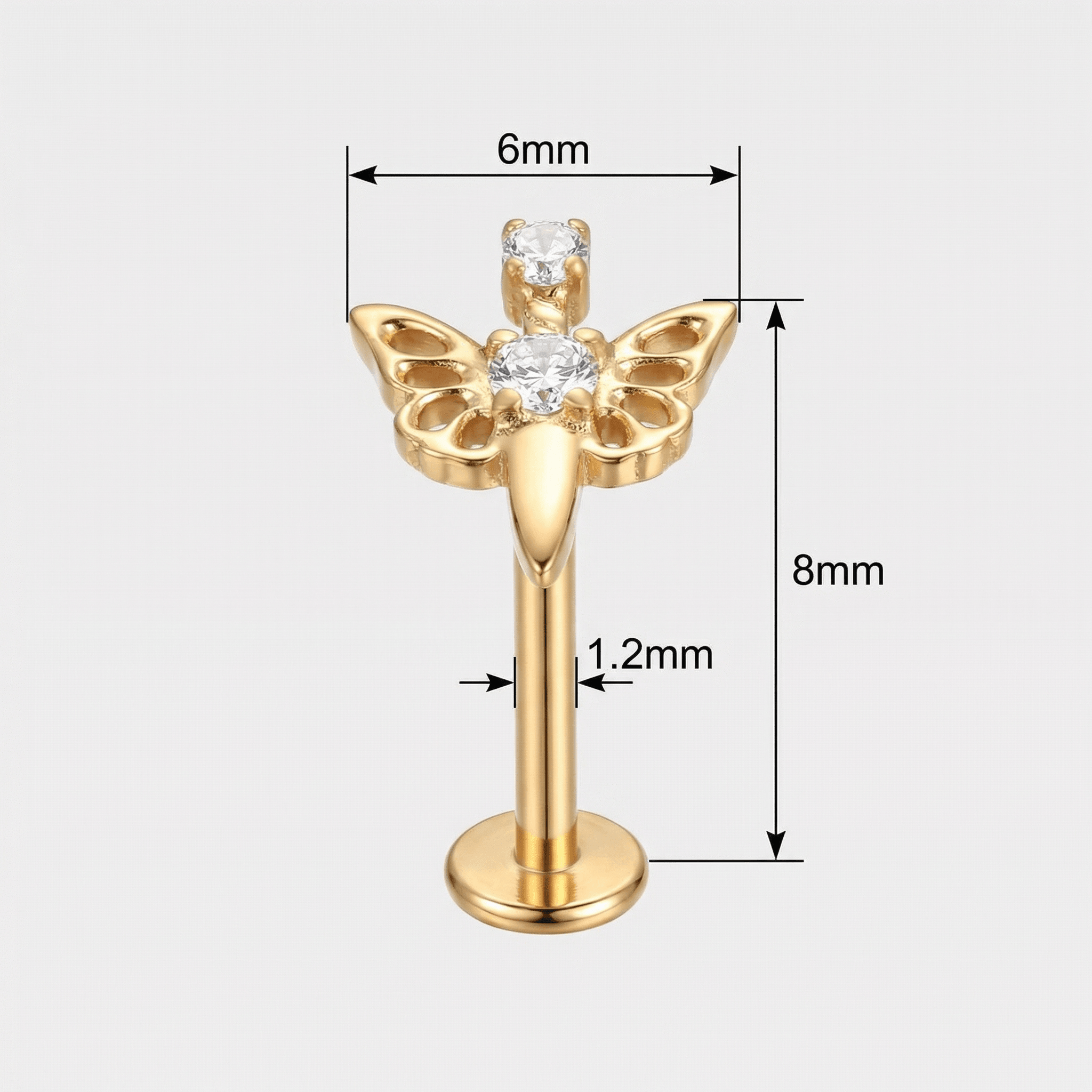 Butterfly Front Helix Piercing - Dimensions diagram of the