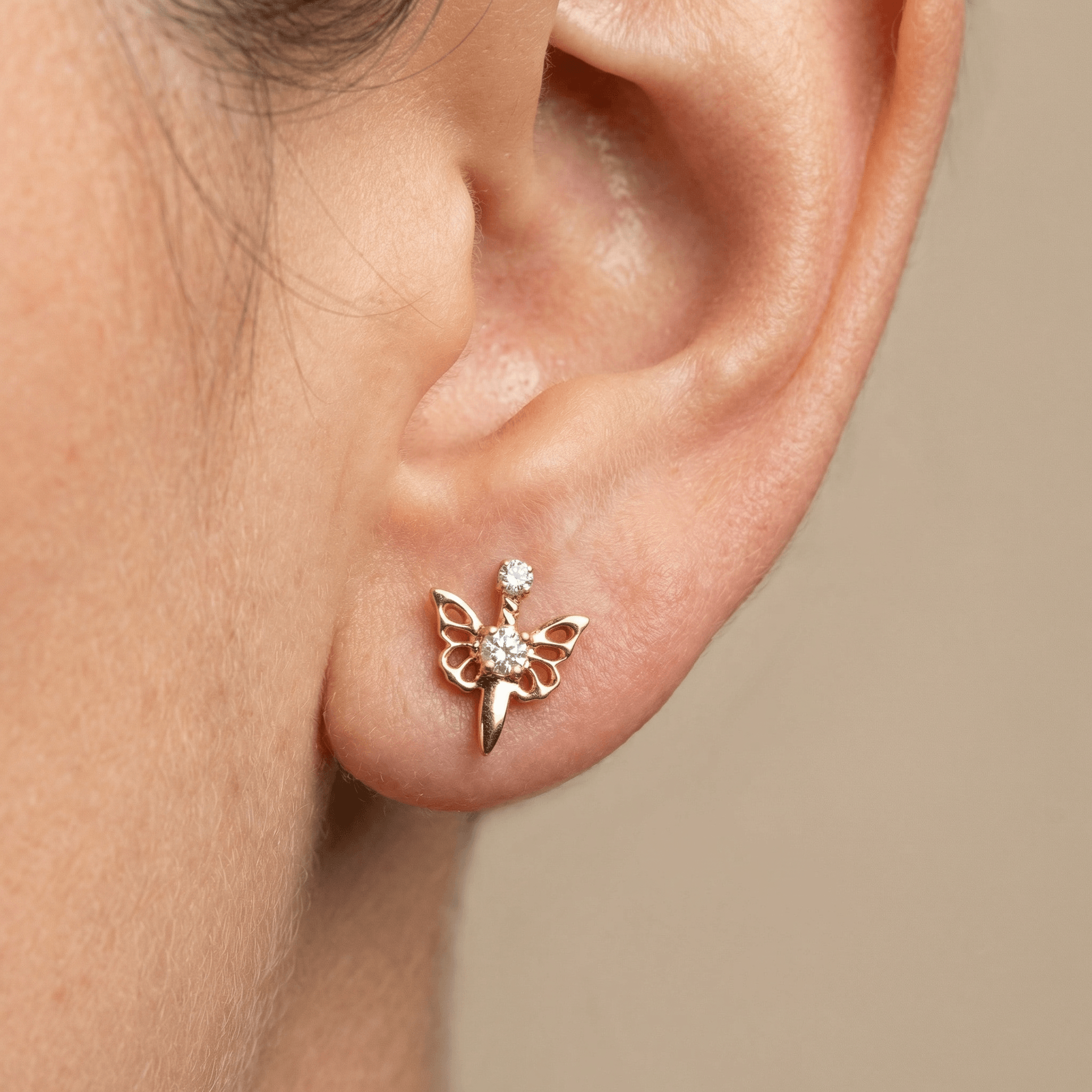Butterfly Front Helix Piercing - Gold titanium butterfly zircon