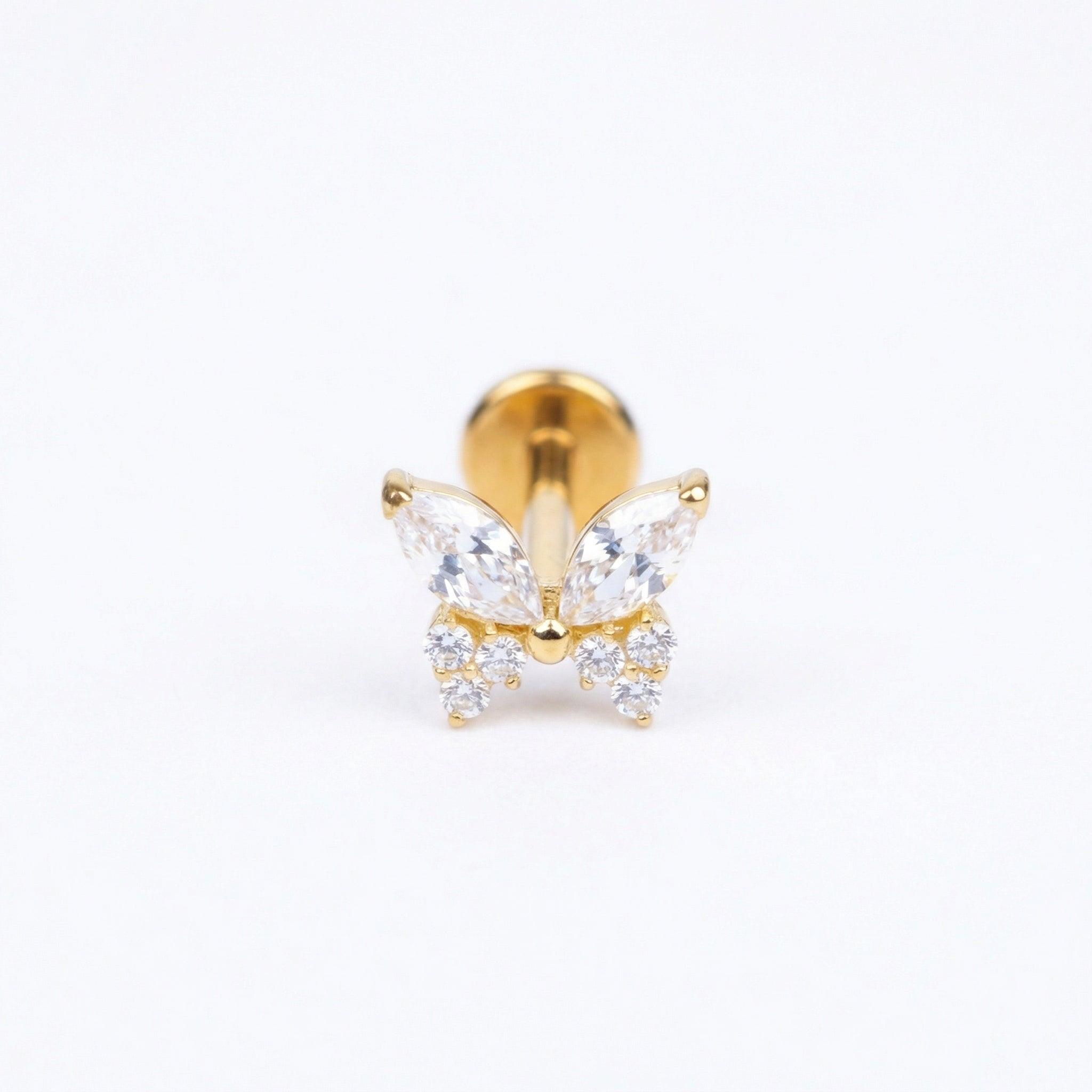 Jewellery For Cartilage Piercing - Gold 16G titanium butterfly