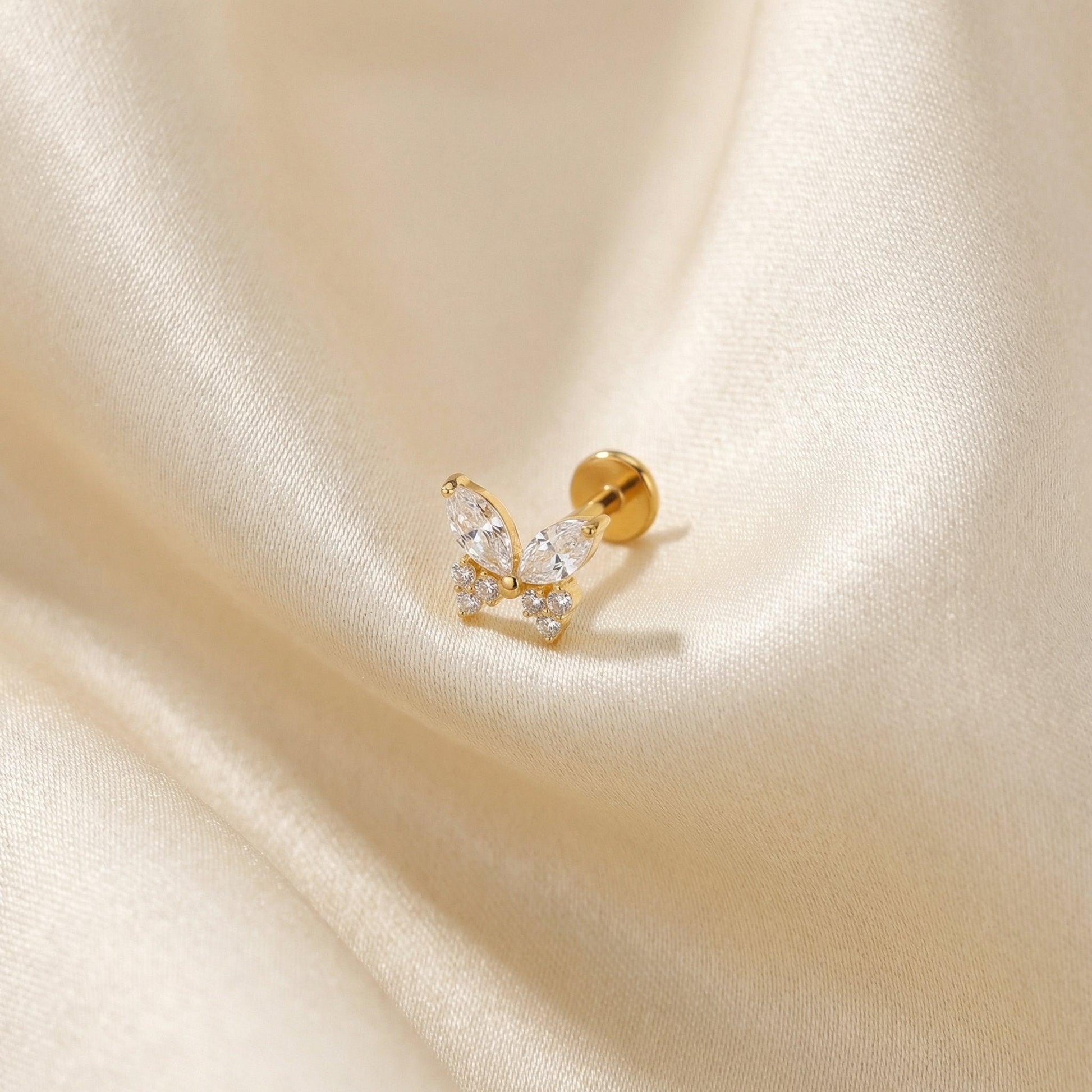 Jewellery For Cartilage Piercing - Gold titanium butterfly piercing