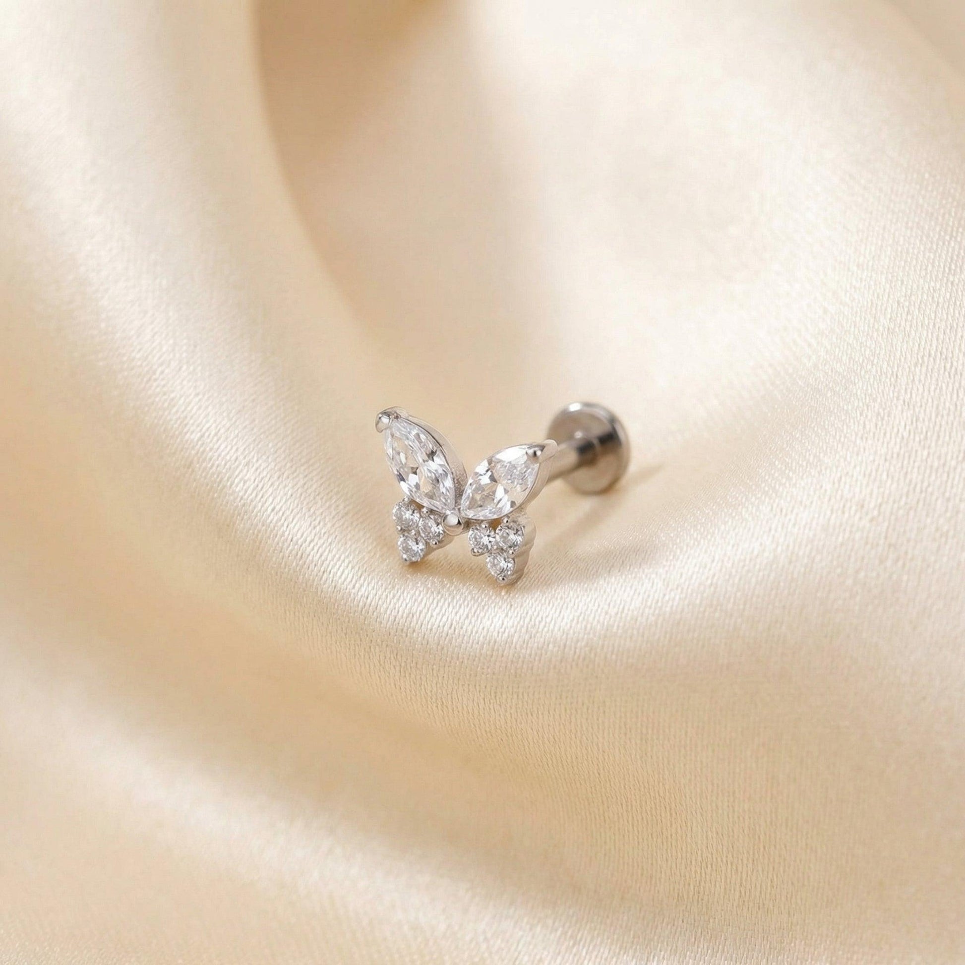 Jewellery For Cartilage Piercing - Silver titanium butterfly piercing