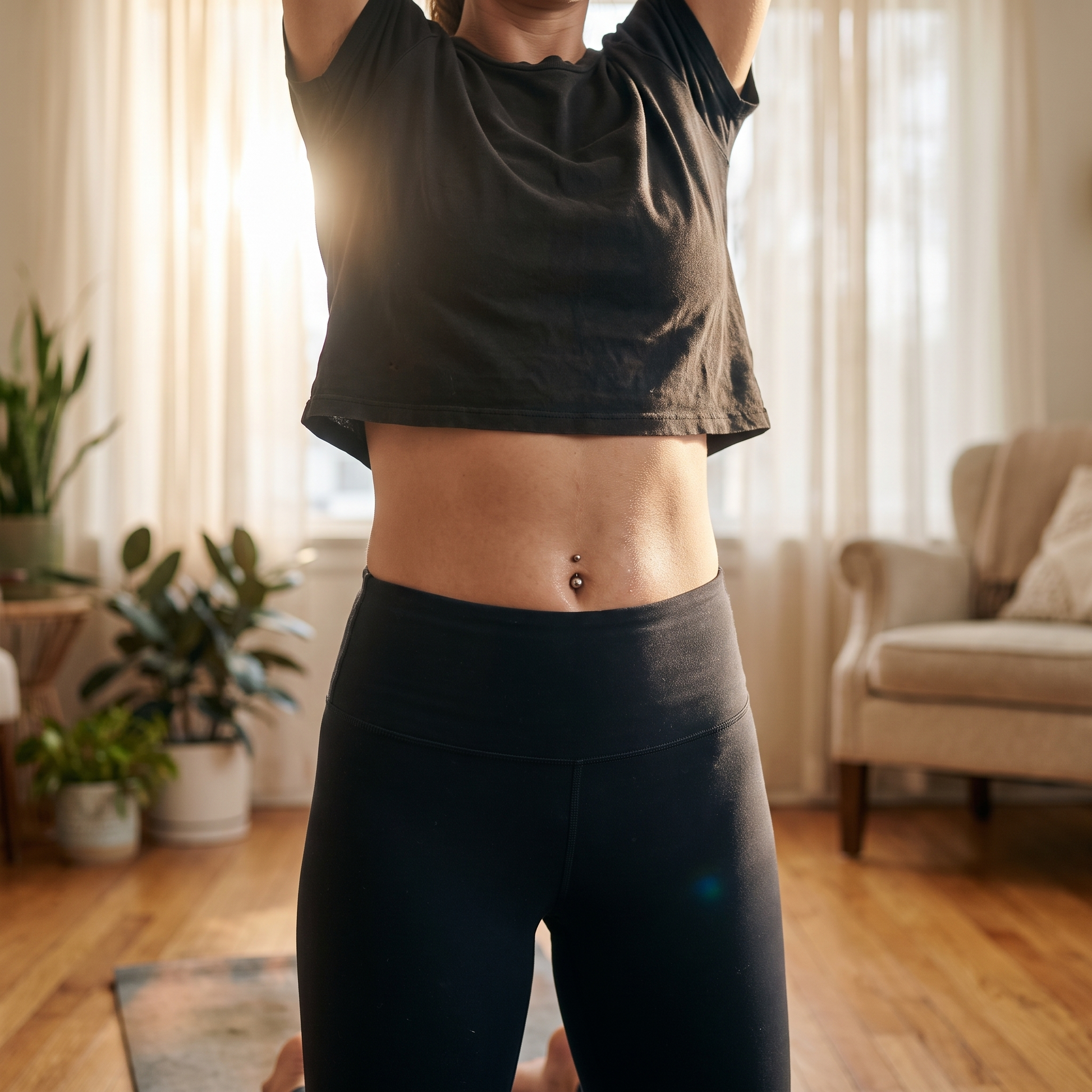 Classic Titanium belly button ring in silver 8 mm styled at the navel — summer editorial